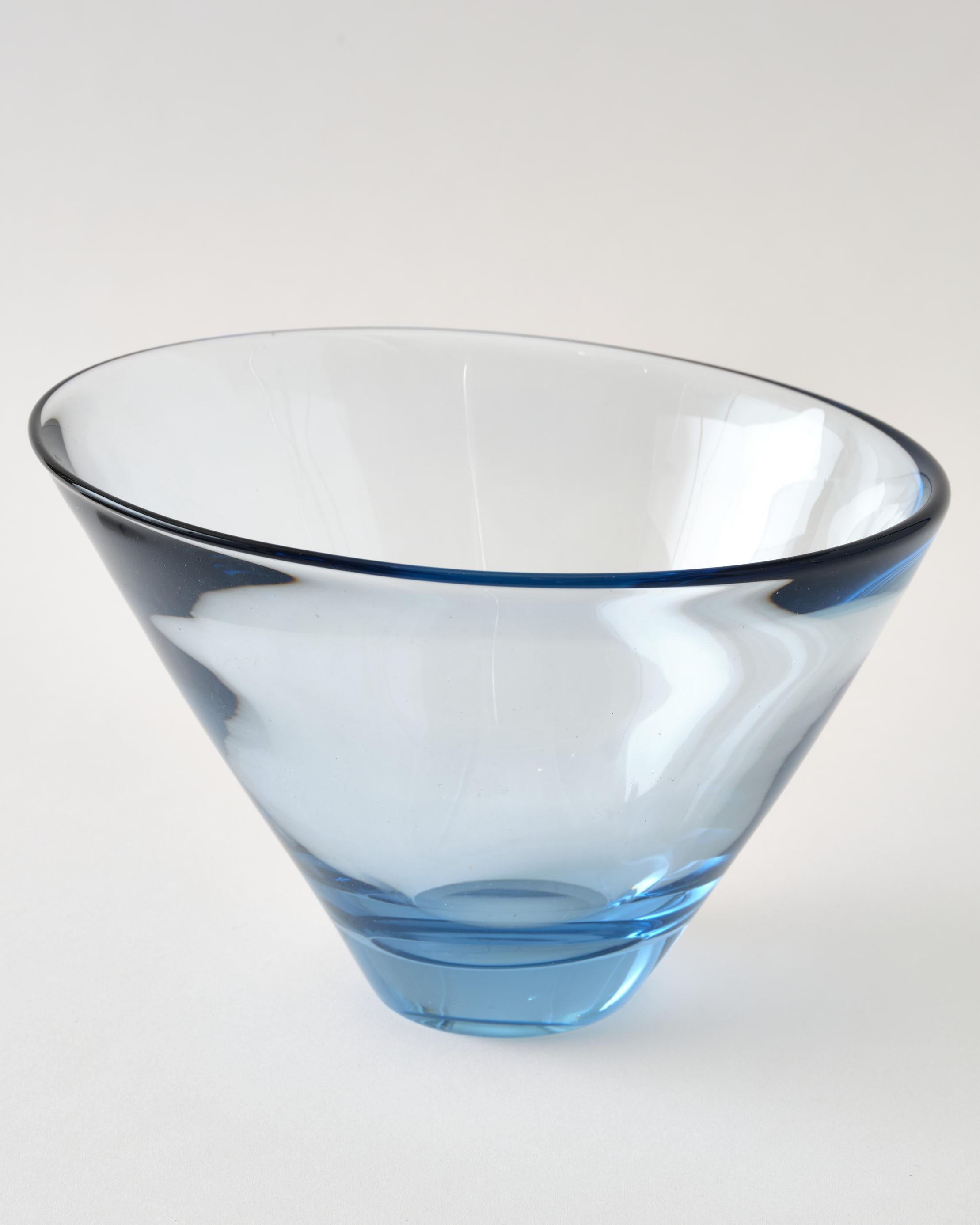 Mid-Century Modern Glass Bowl by Holmegaard, Denmark, Light Blue Color, Heavy Round Shape, C 1960 For Sale