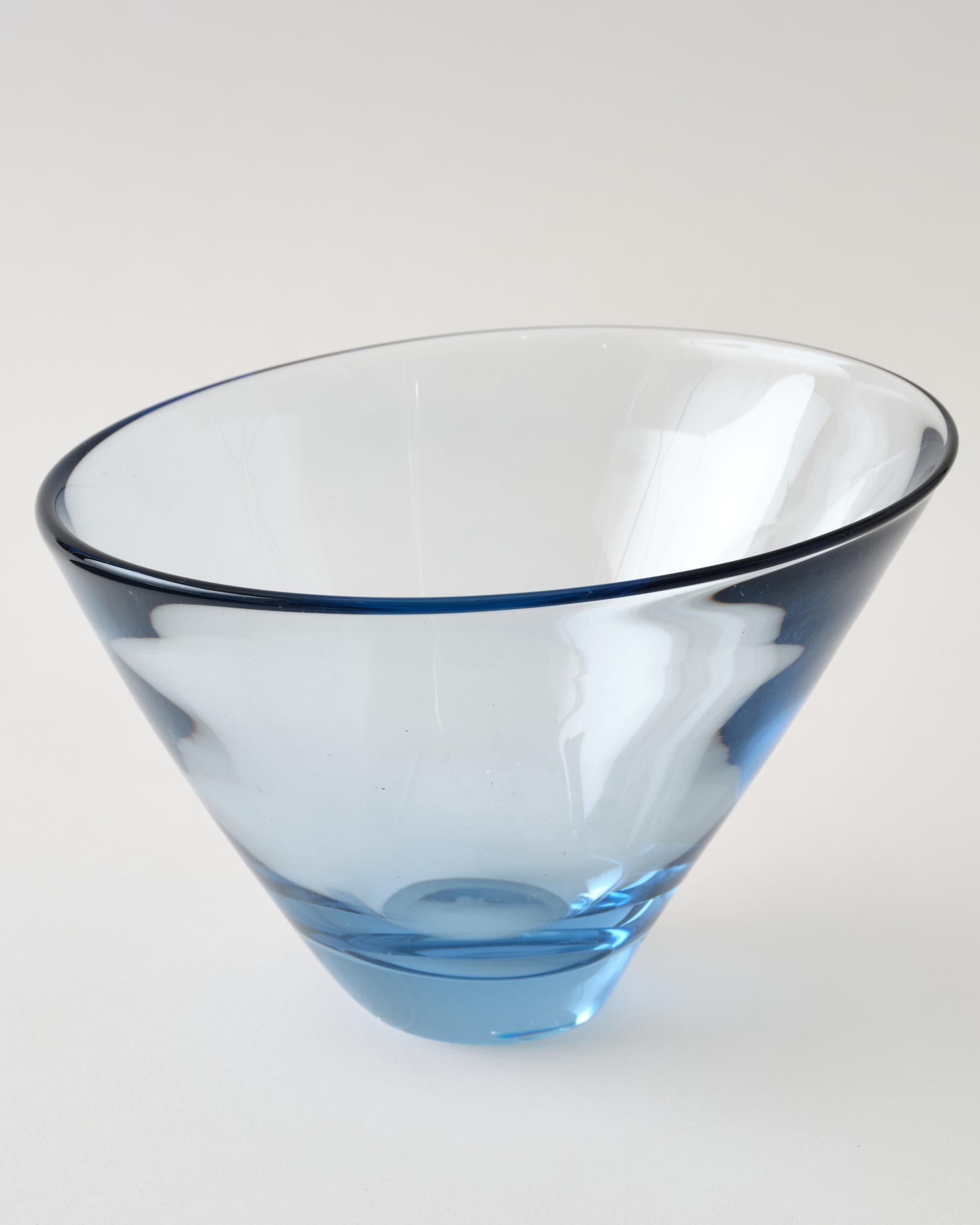 Hand-Crafted Glass Bowl by Holmegaard, Denmark, Light Blue Color, Heavy Round Shape, C 1960 For Sale
