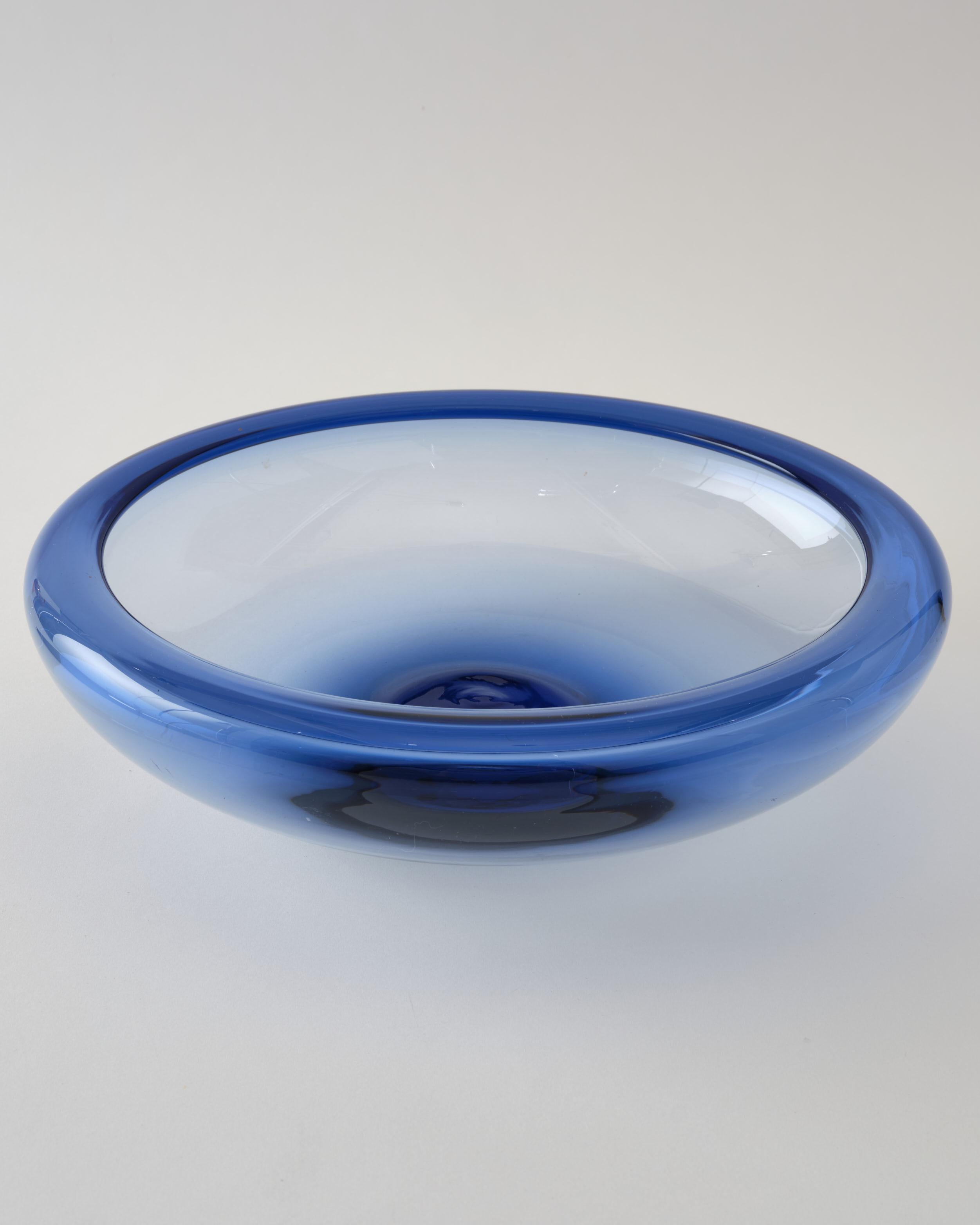 Mid-Century Modern Glass Bowl by Holmegaard, Denmark, Light Blue Color, Large Round Bowl, C 1960 For Sale