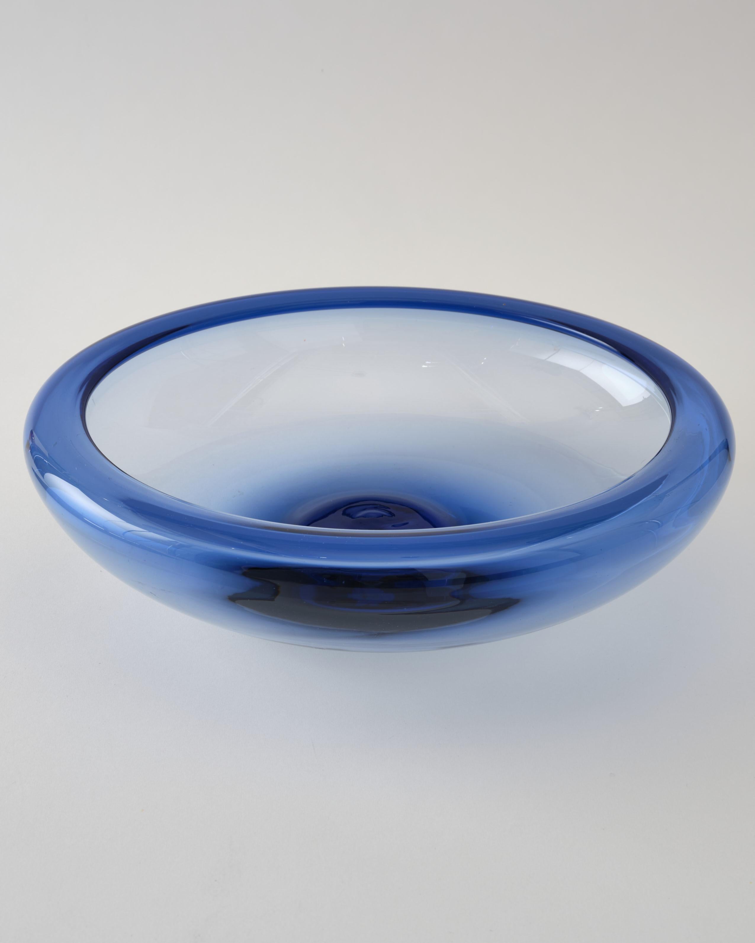 Hand-Crafted Glass Bowl by Holmegaard, Denmark, Light Blue Color, Large Round Bowl, C 1960 For Sale