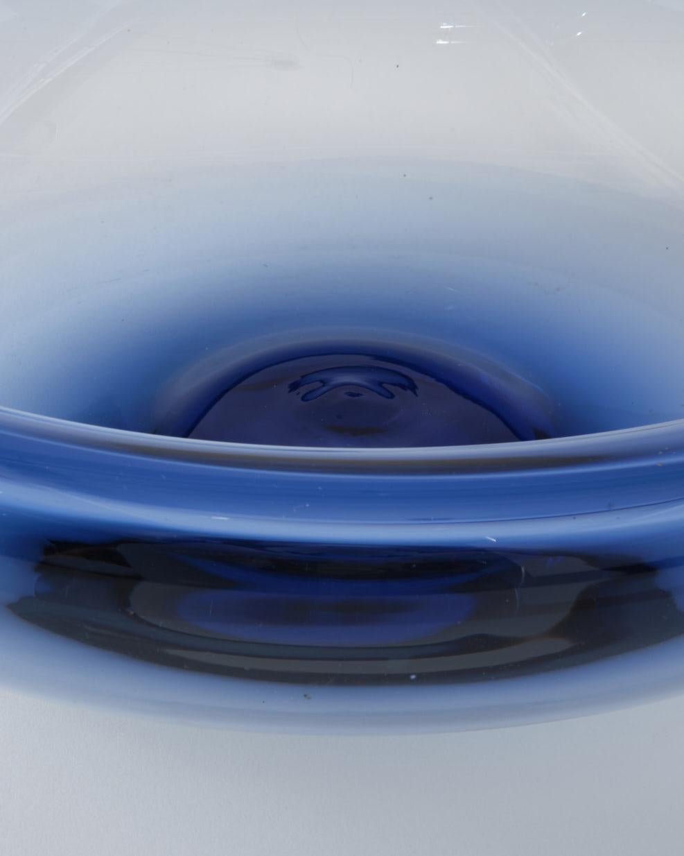 Mid-20th Century Glass Bowl by Holmegaard, Denmark, Light Blue Color, Large Round Bowl, C 1960 For Sale