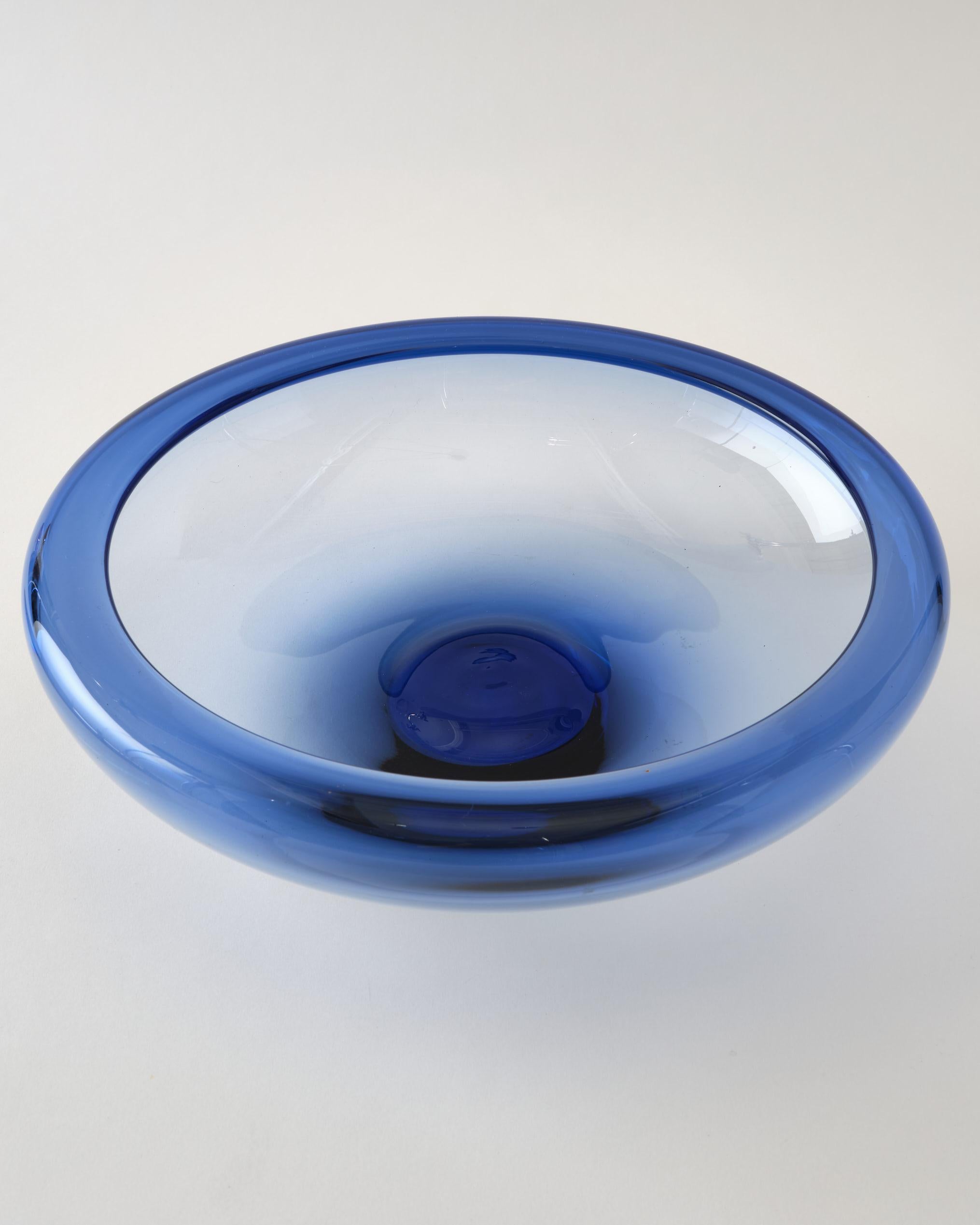 Glass Bowl by Holmegaard, Denmark, Light Blue Color, Large Round Bowl, C 1960 For Sale 1