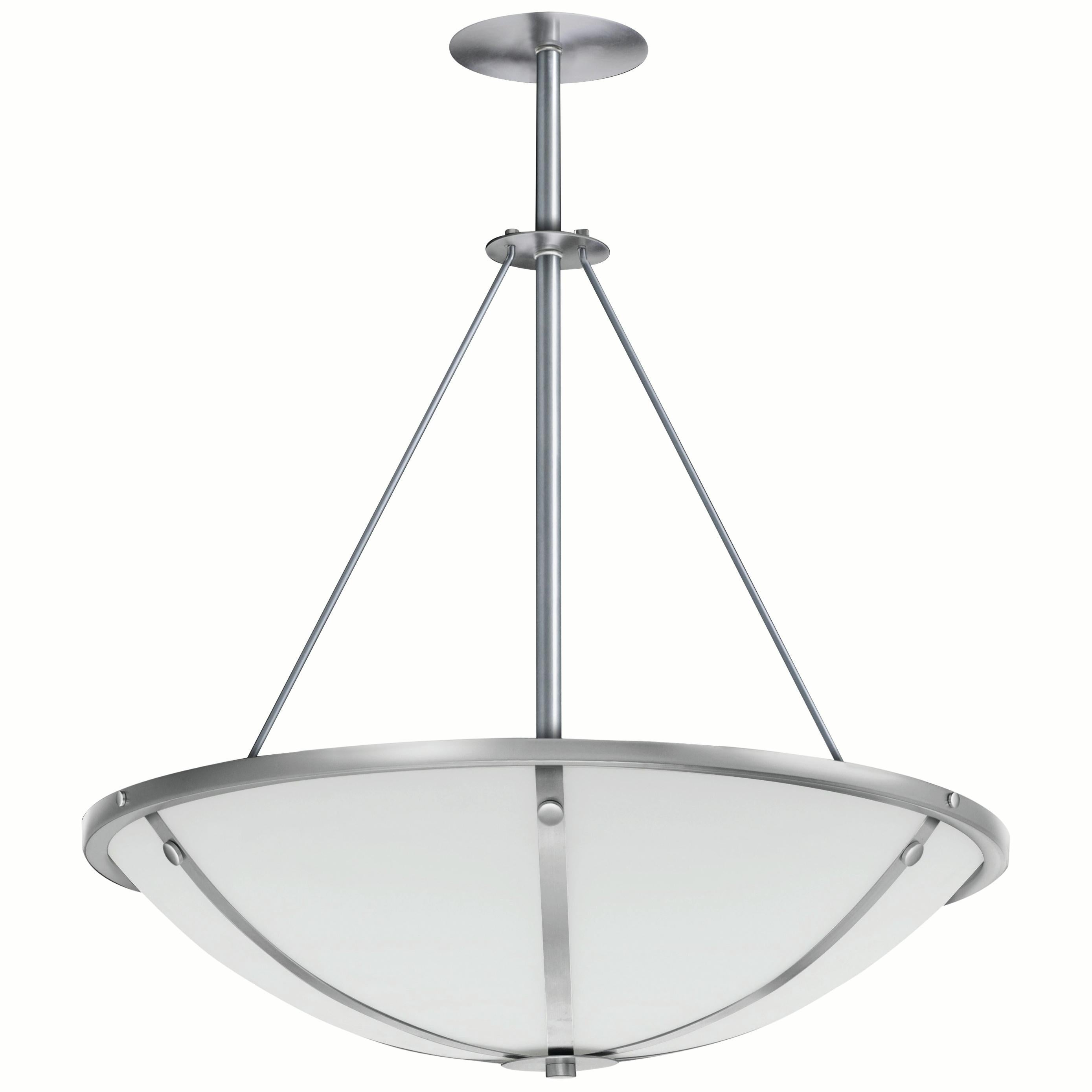 Glass Bowl Chandelier with Brushed Metal Bands For Sale