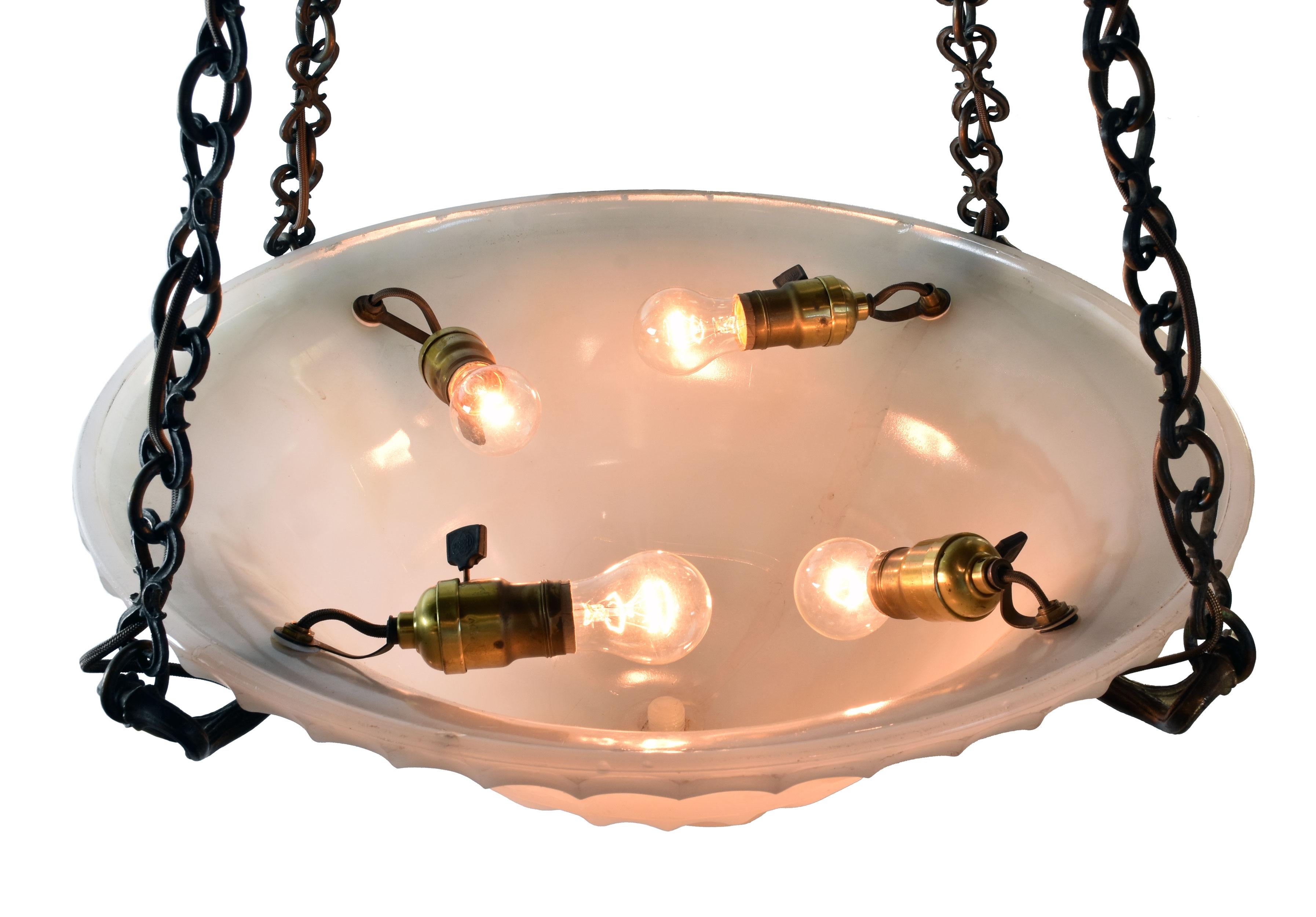 Glass Bowl Chandelier with Dancing Putti For Sale 1