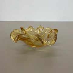 Glass Bowl Element Shell Ashtray Murano Gold Dust Barovier and Toso, Italy 1970s
