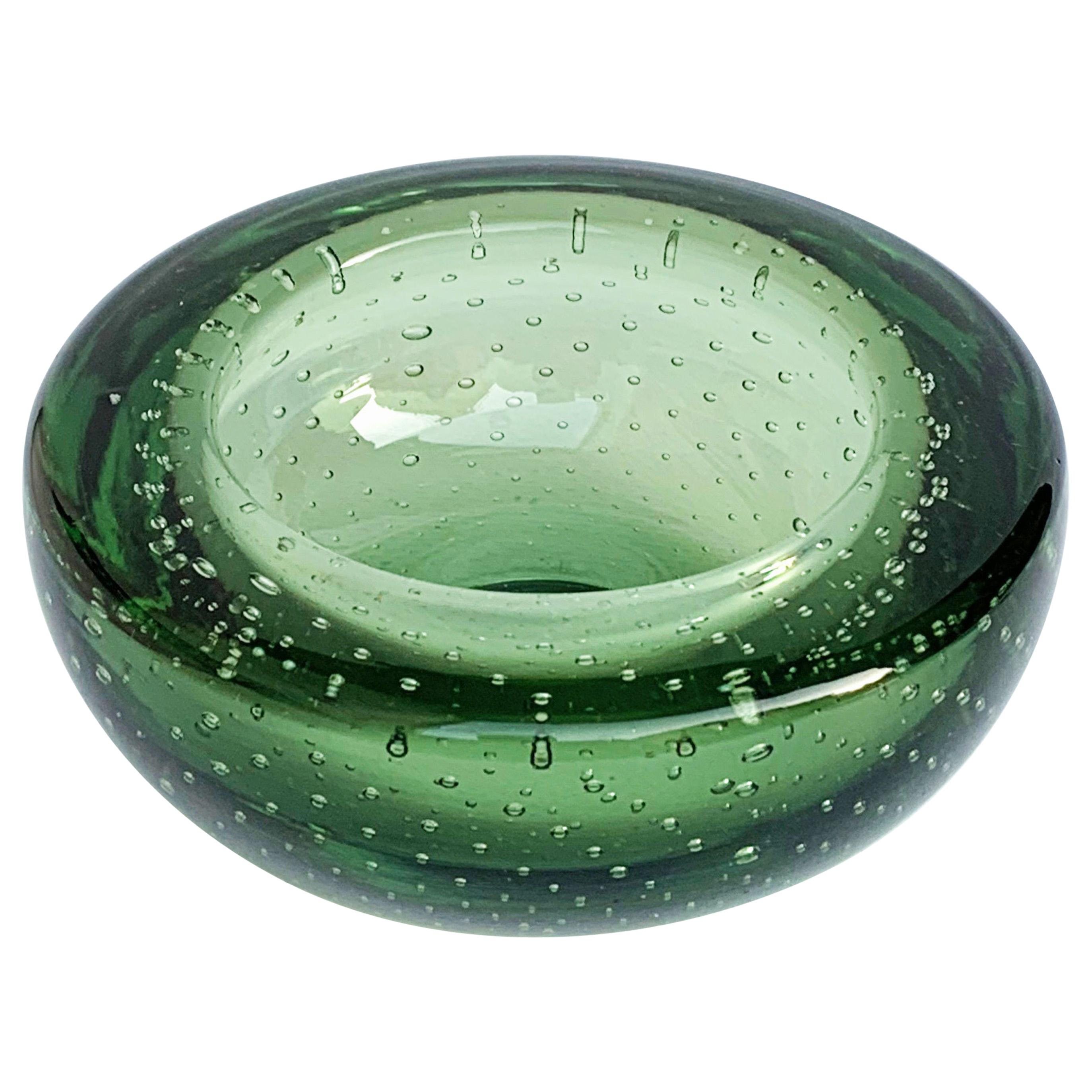 Glass Bowl or Ashtray, Glass Sommerso Bullicante, Air Bubbles Murano Italy, 1960