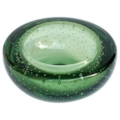 Glass Bowl or Ashtray, Glass Sommerso Bullicante, Air Bubbles Murano Italy, 1960