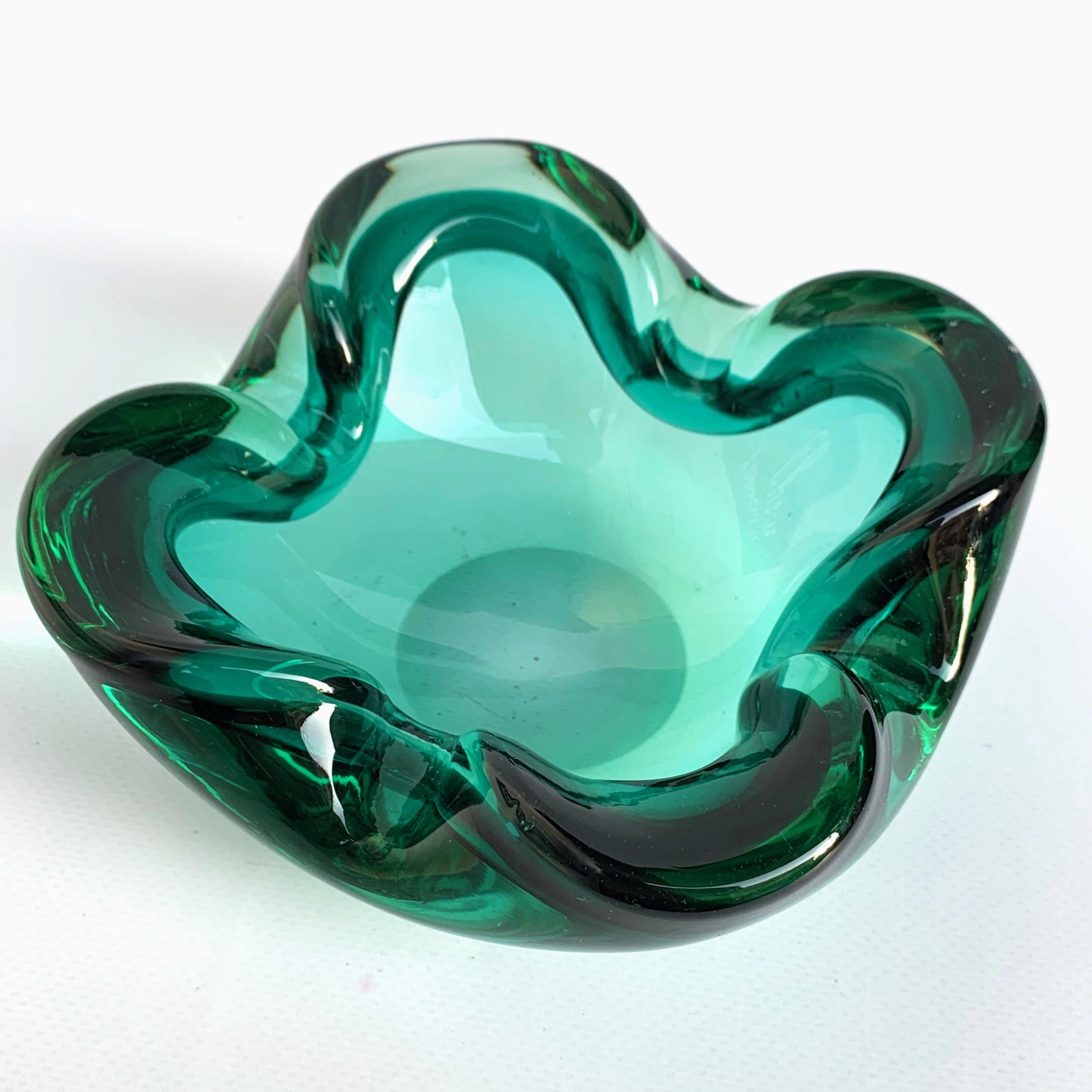 Italian Glass Bowl or Ashtray Green Glass Sommerso Murano, Italy, 1960s