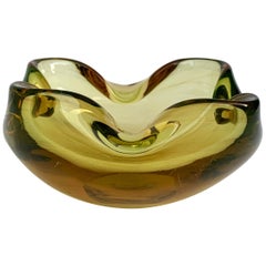 Glass Bowl or Ashtray, Murano, Color Amber, Italy, 1960s