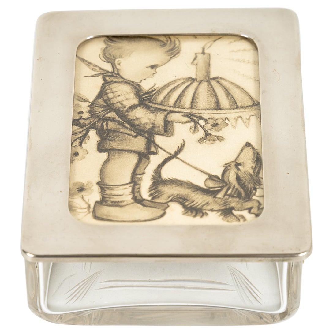Glass Bowl with Hummel Motiv Drawing, Germany, Around 1950s For Sale