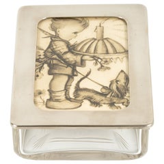 Glass Bowl with Hummel Motiv Drawing, Germany, Around 1950s