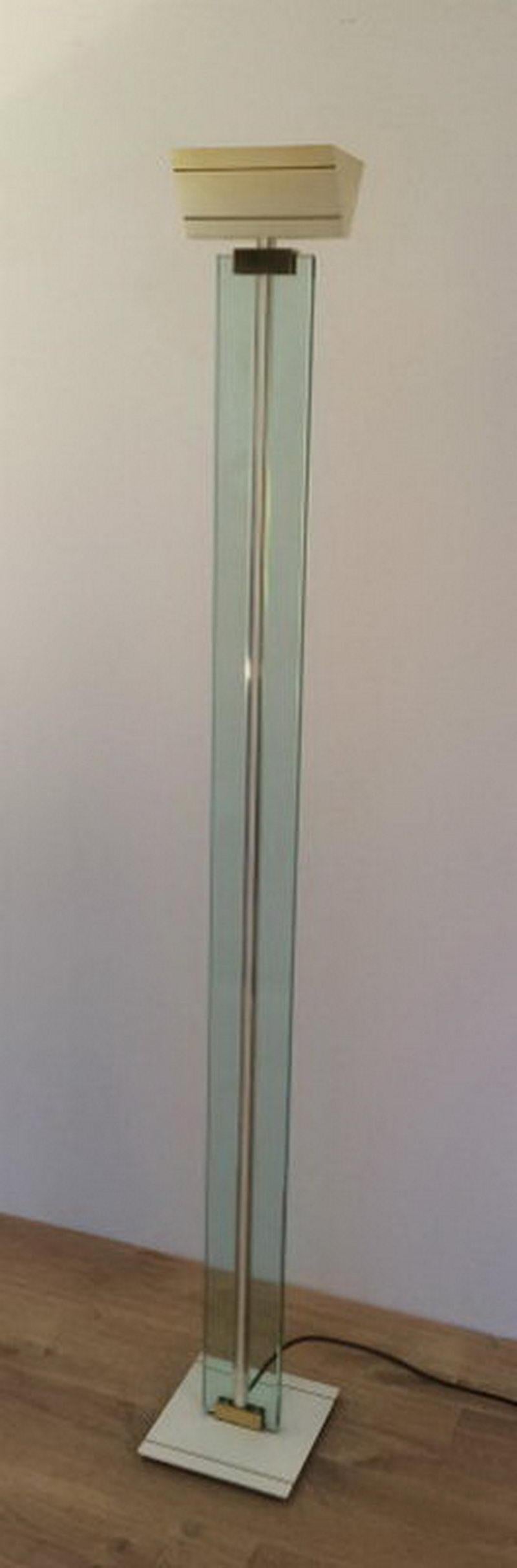 Glass, Brass and Lacquered Metal Floor Lamp, Circa 1970 For Sale 4