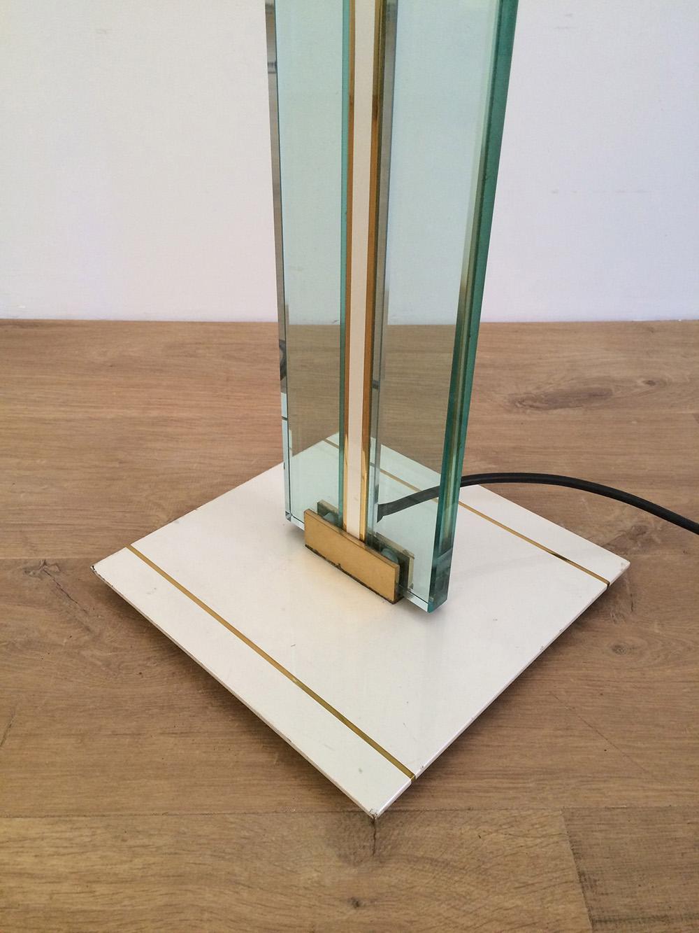 Glass, Brass and Lacquered Metal Floor Lamp, Circa 1970 For Sale 2