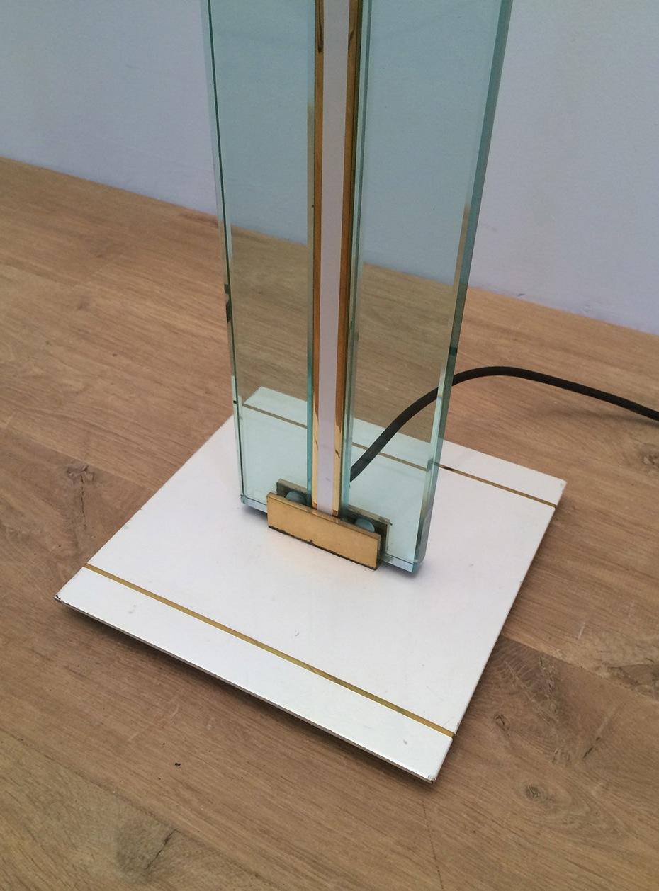 Glass, Brass and Lacquered Metal Floor Lamp, Circa 1970 For Sale 3