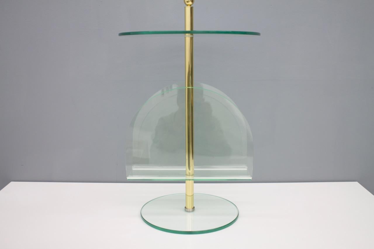 European Glass, Brass and Lucite Magazine Rack Side Table, 1980s