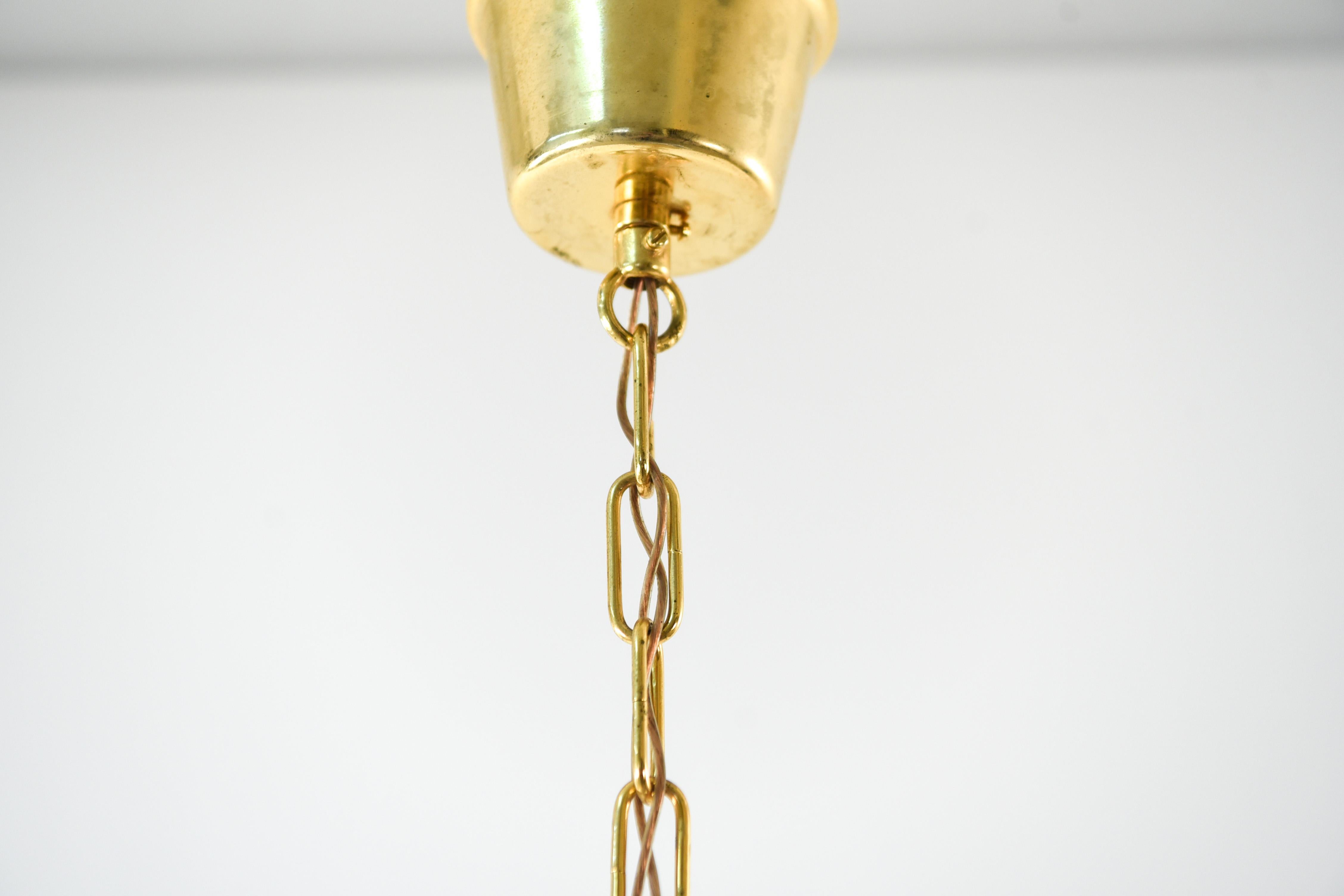 Glass, Brass, and Teak Pendant Chandelier by Carl Fagerlund for Orrefors 5