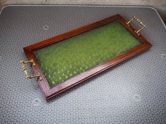 Bandeja de cristal, latón y madera, Checoslovaquia, años 70