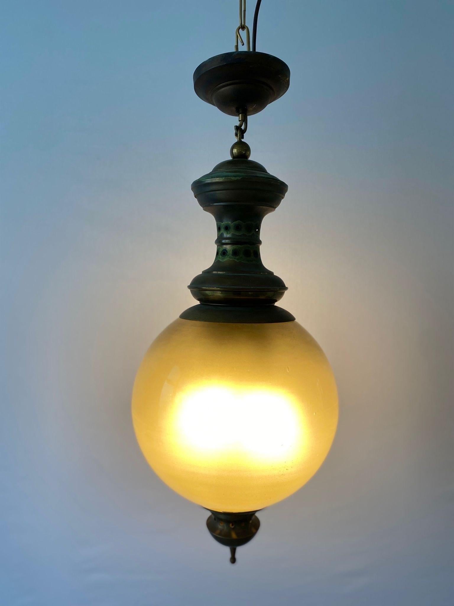 Glass & Brass Ceiling Lamp by Luigi Caccia Dominioni for Azucena, 1950s, Italy For Sale 9