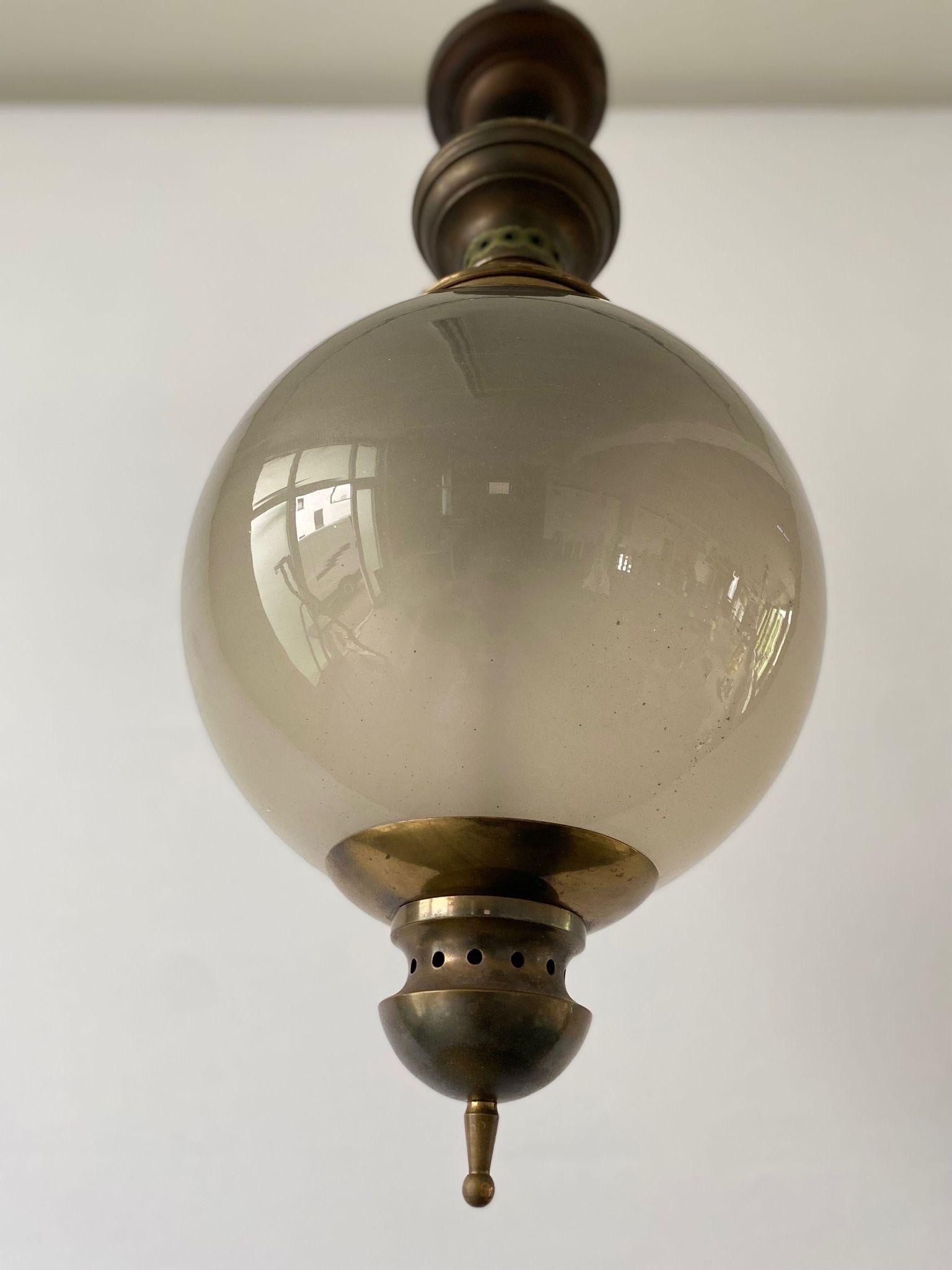 Mid-Century Modern Glass & Brass Ceiling Lamp by Luigi Caccia Dominioni for Azucena, 1950s, Italy For Sale