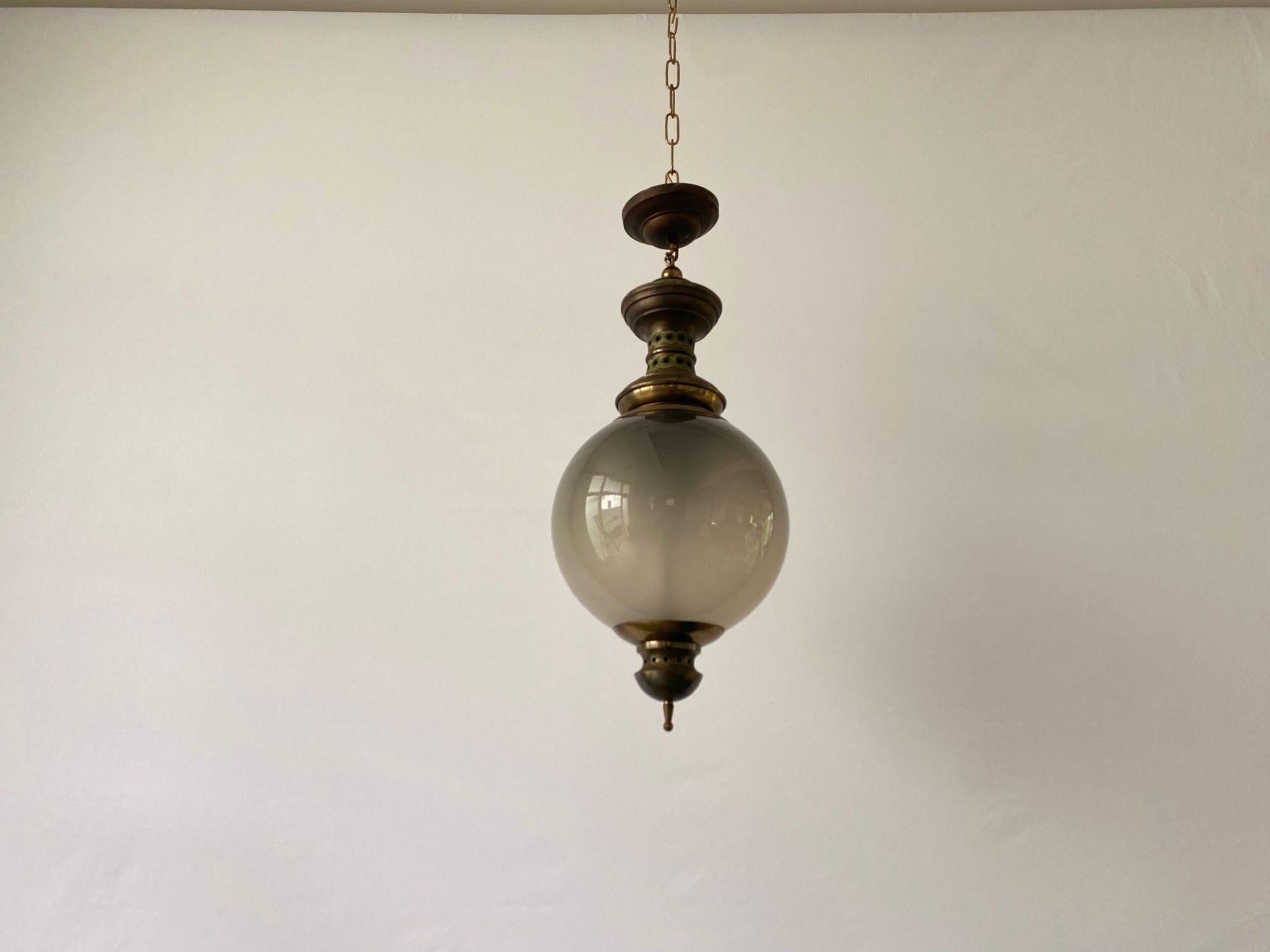 Italian Glass & Brass Ceiling Lamp by Luigi Caccia Dominioni for Azucena, 1950s, Italy For Sale