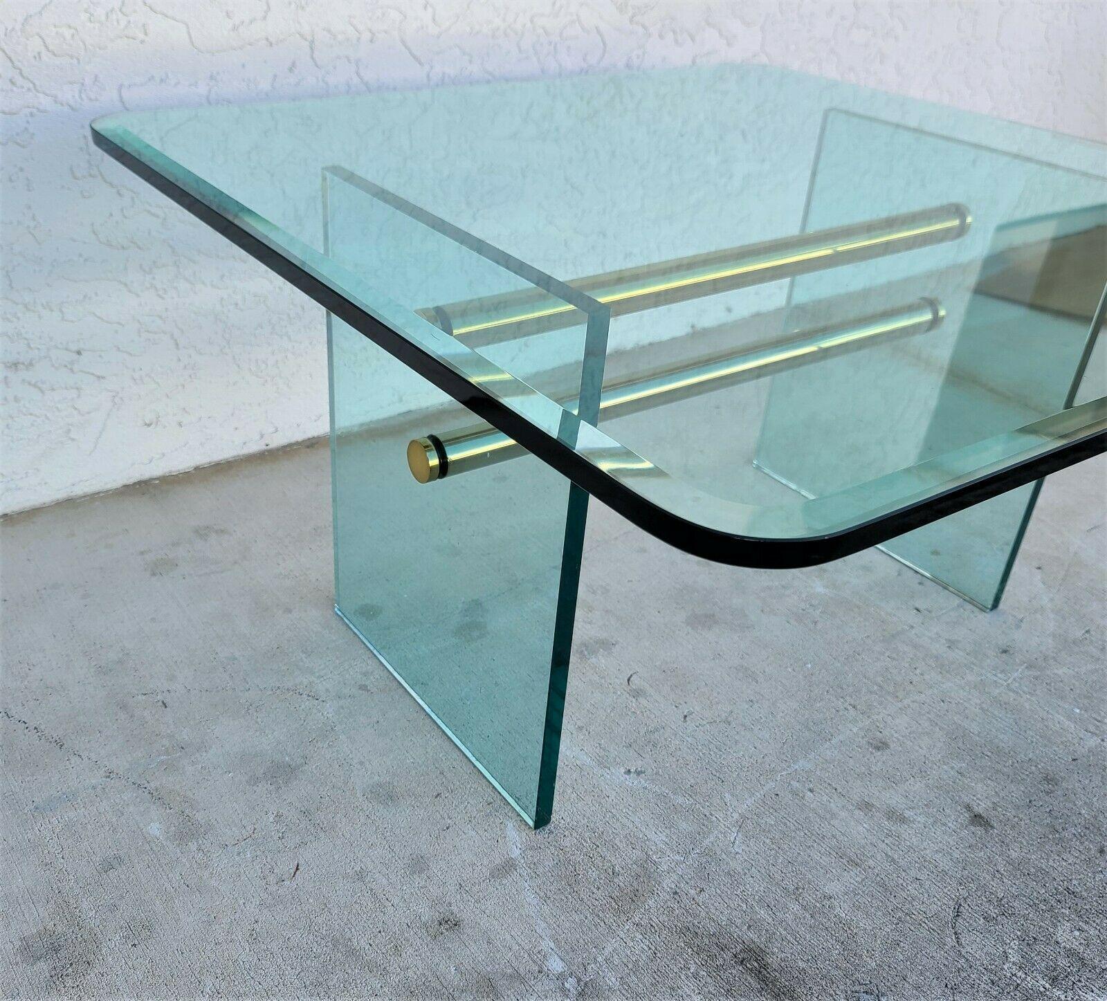 Glass & Brass Coffee Cocktail Table by Pace Collection For Sale 5