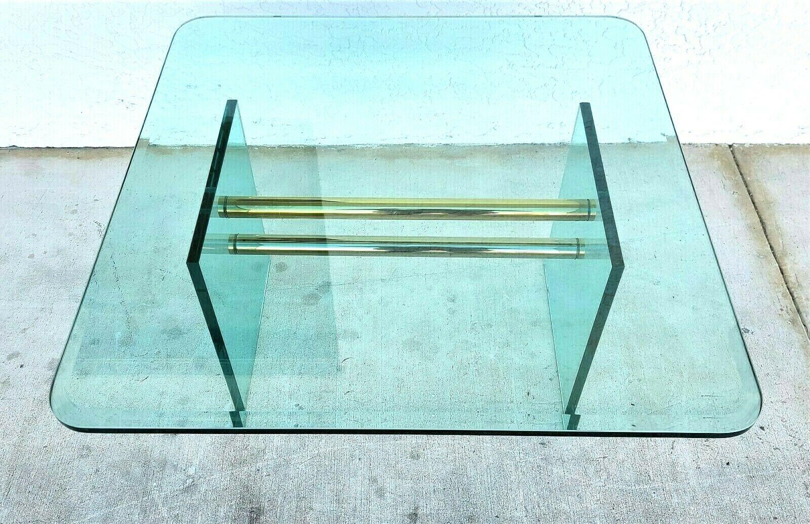 Mid-Century Modern Glass & Brass Coffee Cocktail Table by Pace Collection