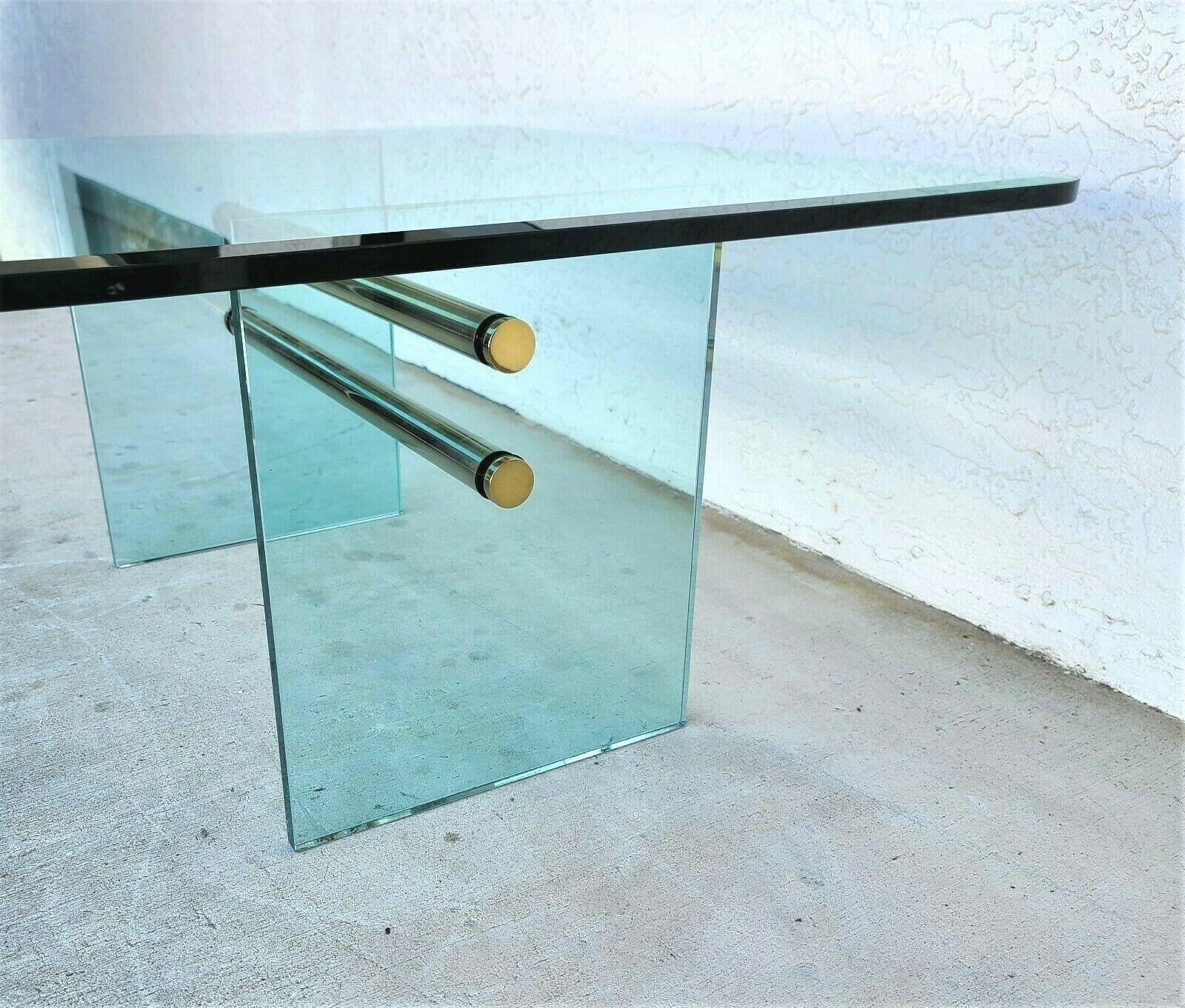 Glass & Brass Coffee Cocktail Table by Pace Collection In Good Condition For Sale In Lake Worth, FL