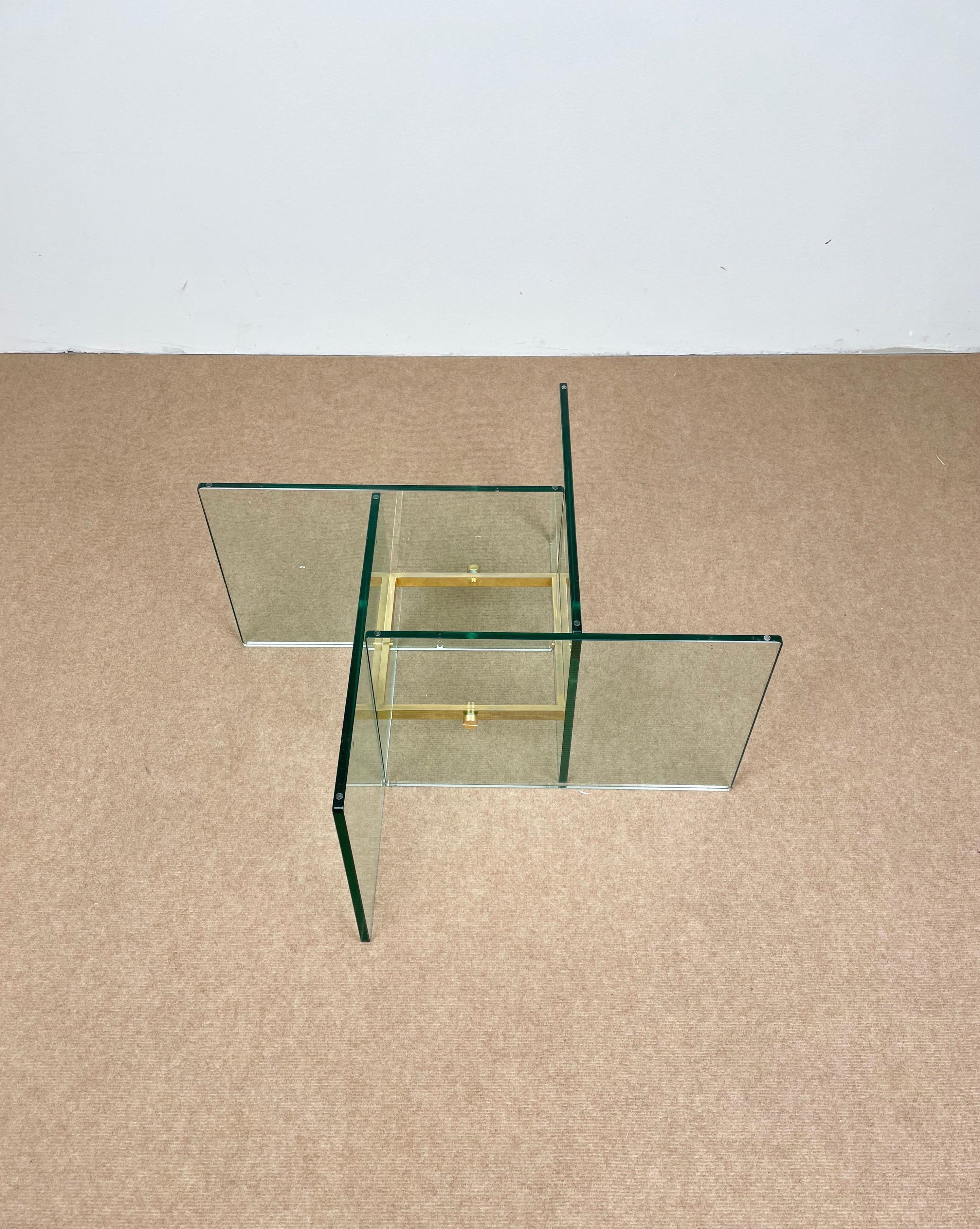 Glass & Brass Coffee Table Attributed to Fontana Arte, Italy, 1970s For Sale 5