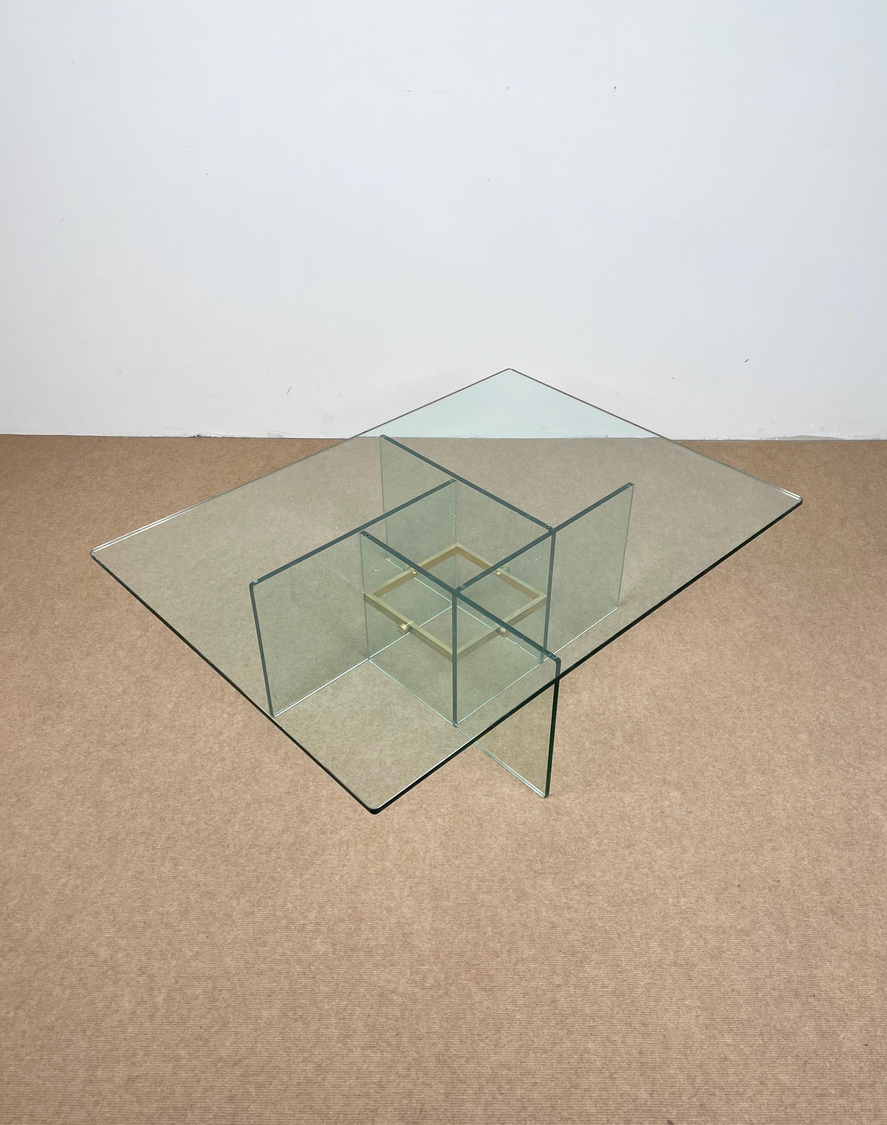 Italian Glass & Brass Coffee Table Attributed to Fontana Arte, Italy, 1970s For Sale