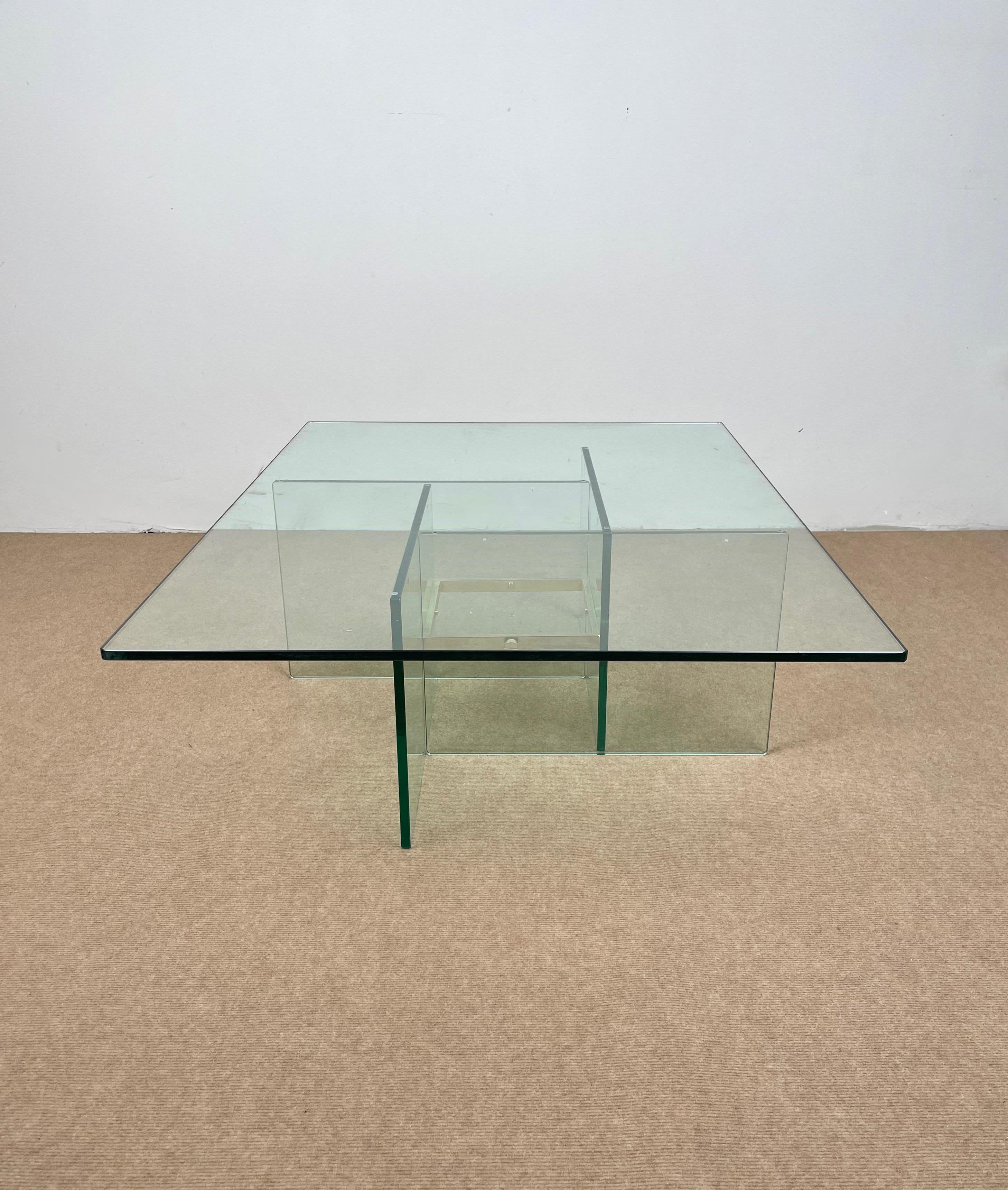 Metal Glass & Brass Coffee Table Attributed to Fontana Arte, Italy, 1970s For Sale