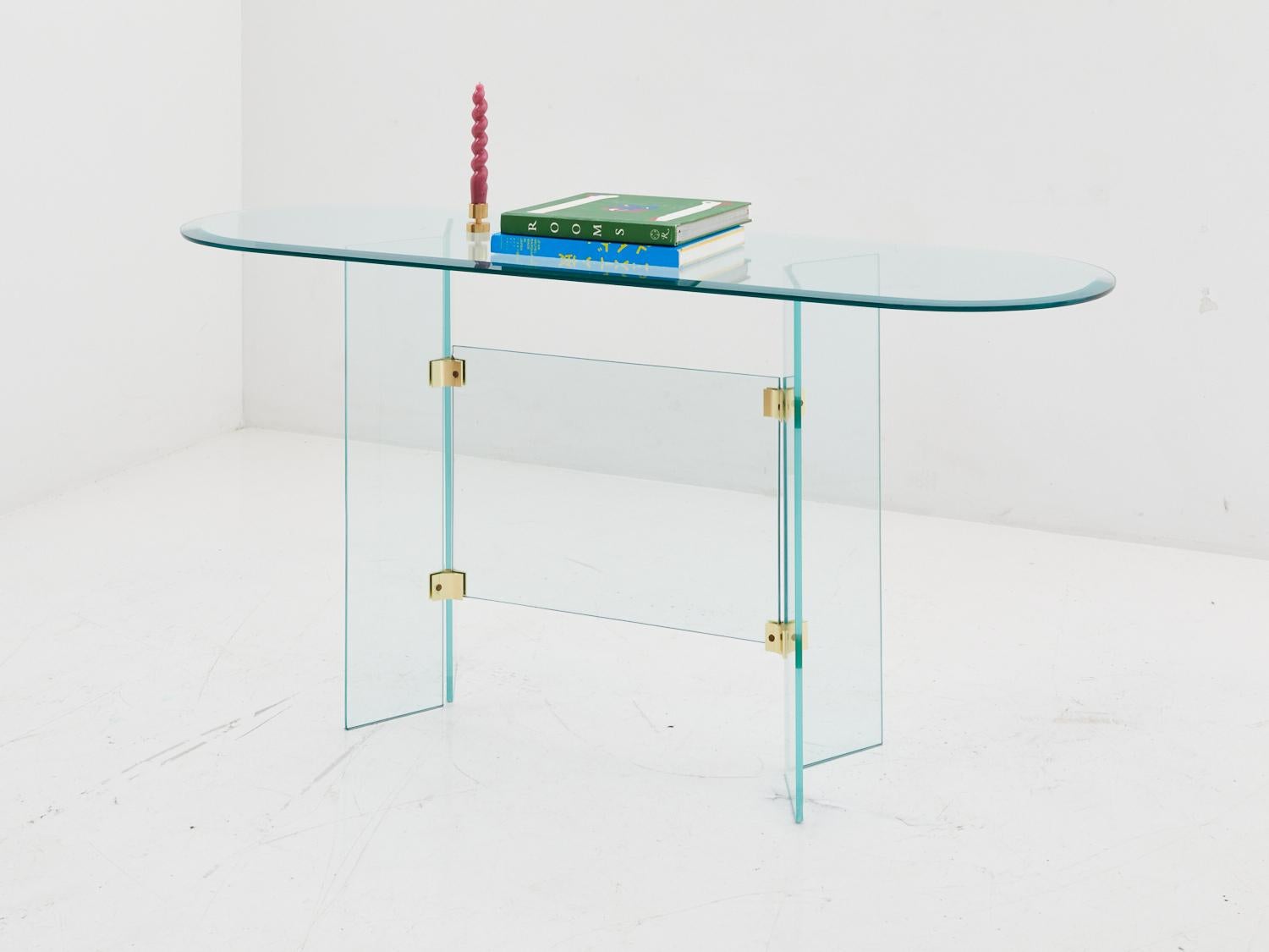 Unknown Glass & Brass Console Table by Pace, 1970s