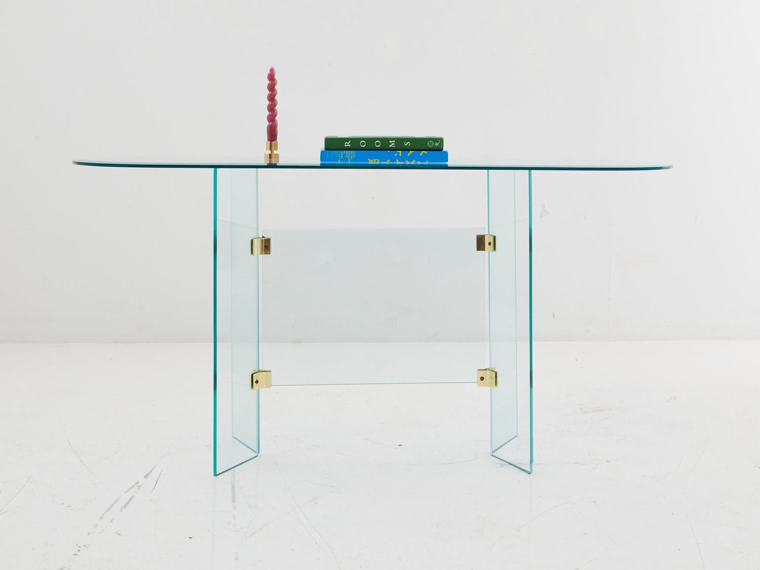 Glass & Brass Console Table by Pace, 1970s In Good Condition In Philadelphia, PA