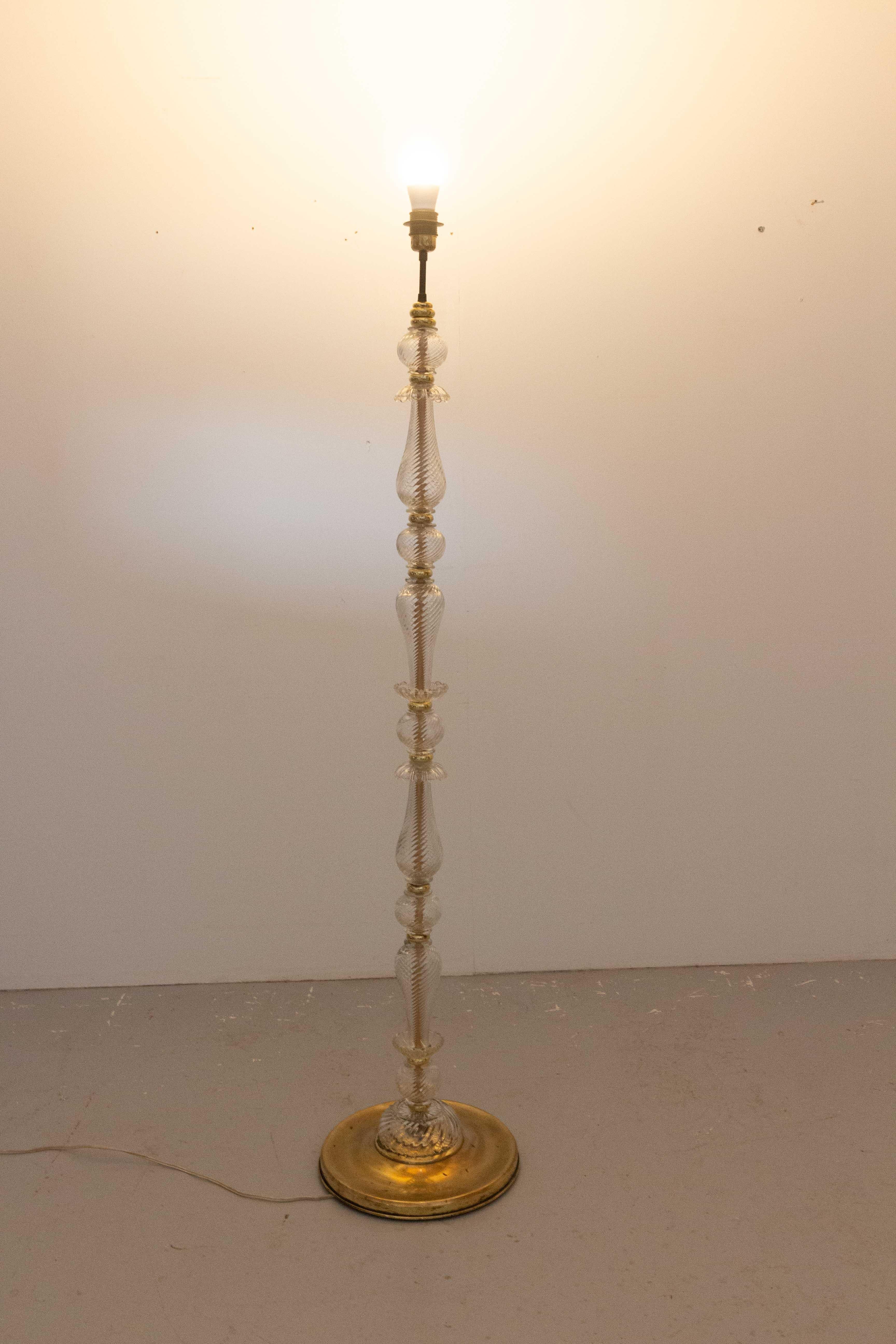 Glass & Brass Floor Lamp in the Murano Style Light Lantern, French, circa 1960 For Sale 5
