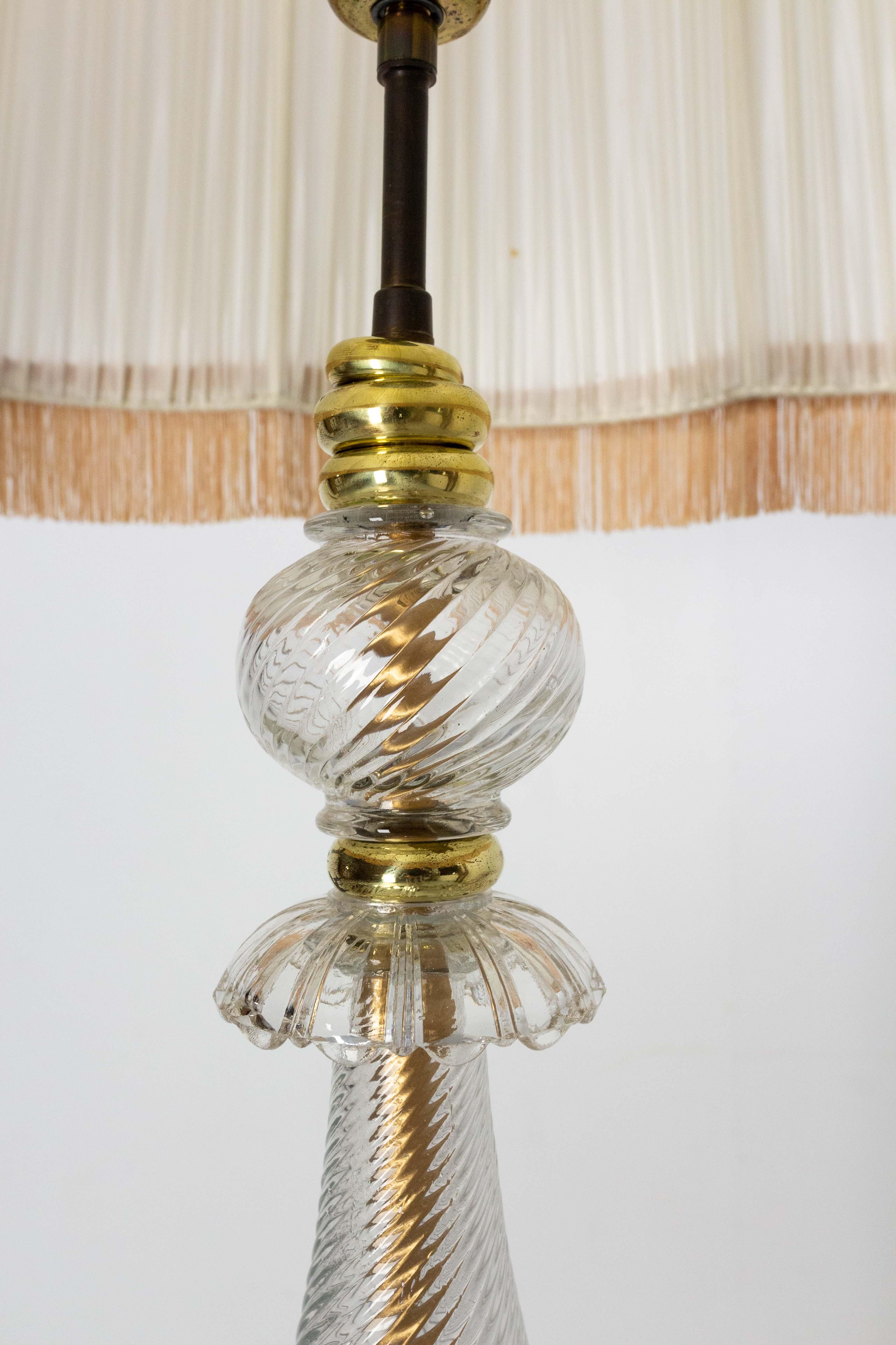 Glass & Brass Floor Lamp in the Murano Style Light Lantern, French, circa 1960 For Sale 1