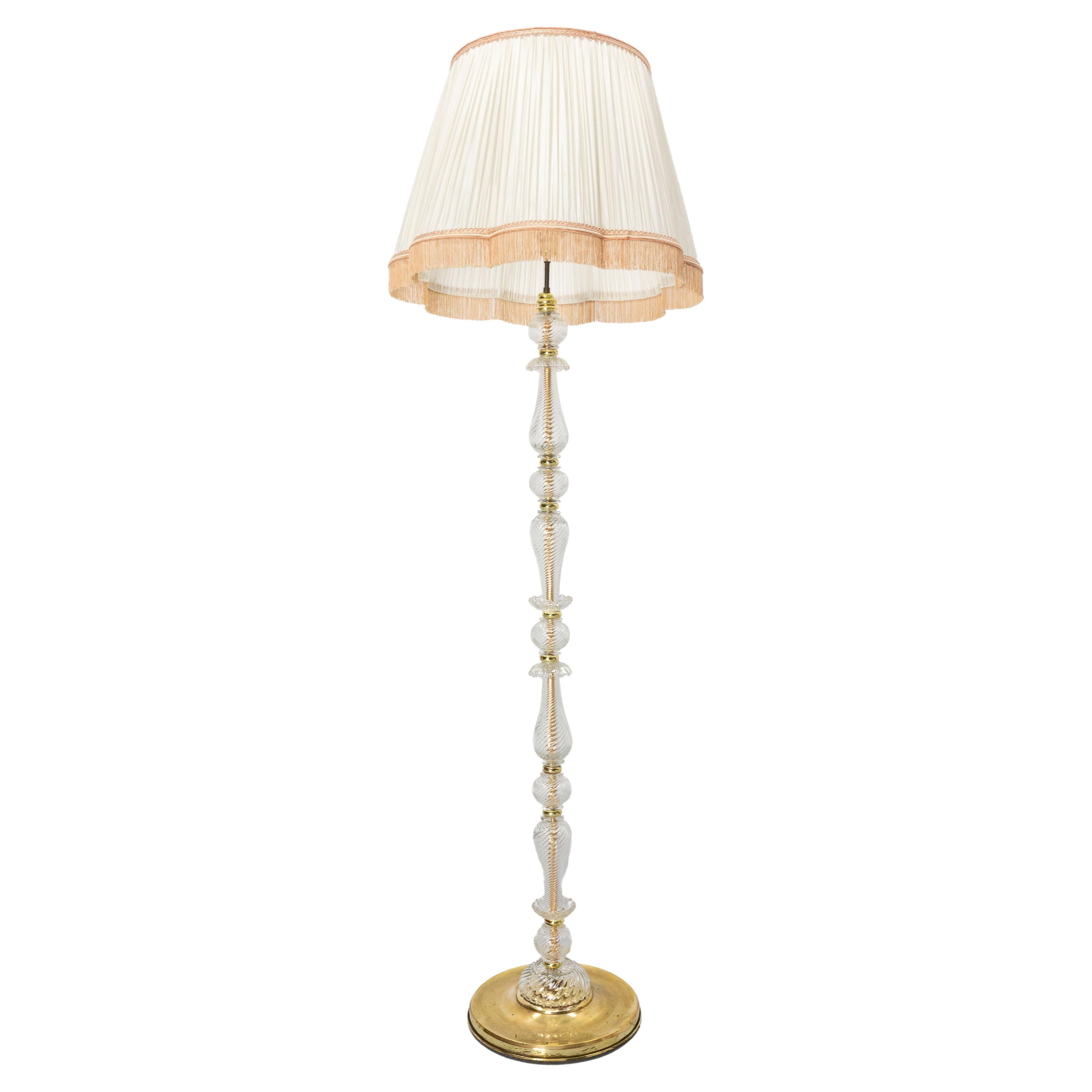 Glass & Brass Floor Lamp in the Murano Style Light Lantern, French, circa 1960 For Sale