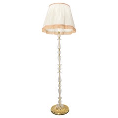 Glass & Brass Floor Lamp in the Murano Style Light Lantern, French, circa 1960