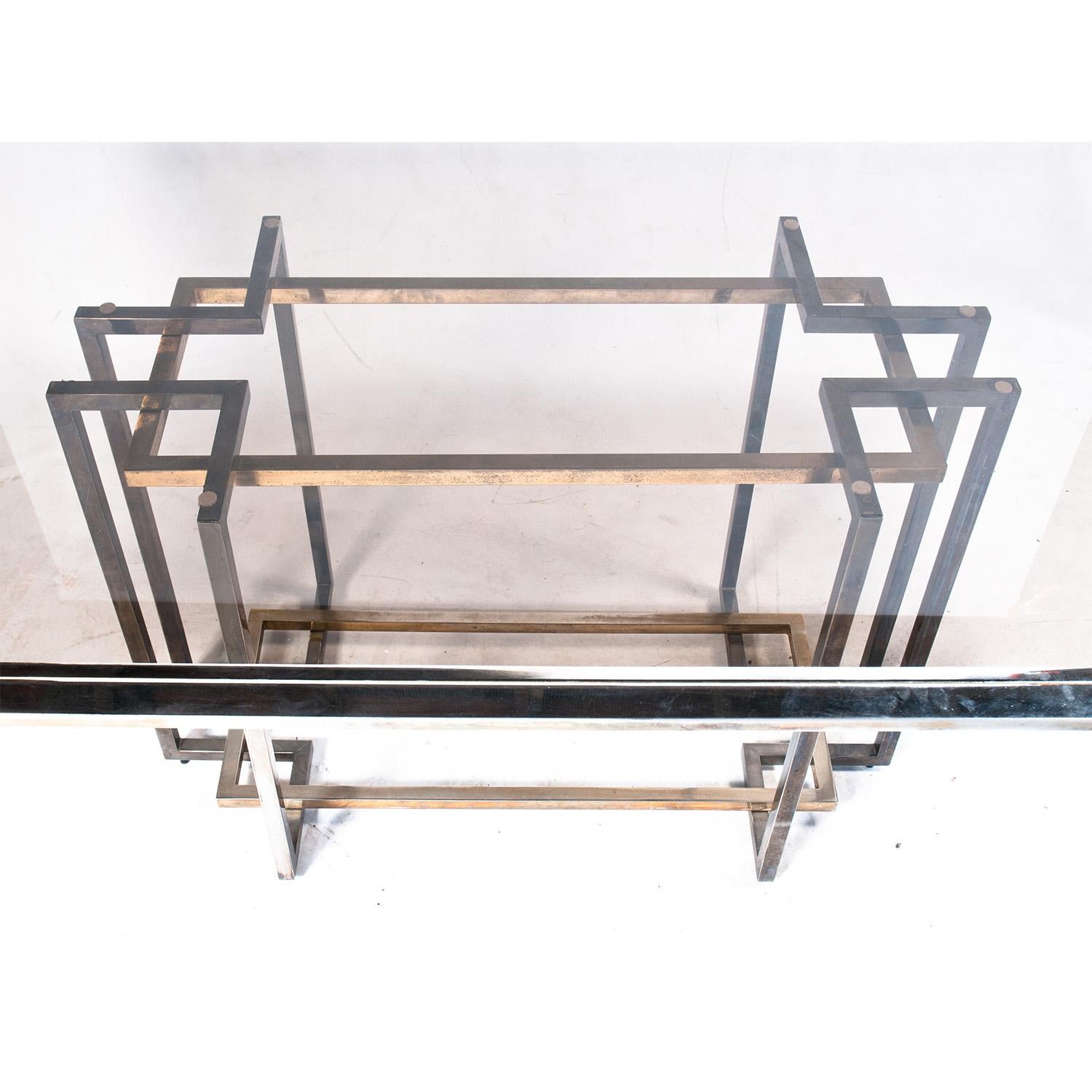 Italian modern brass and smoked glass dining table.