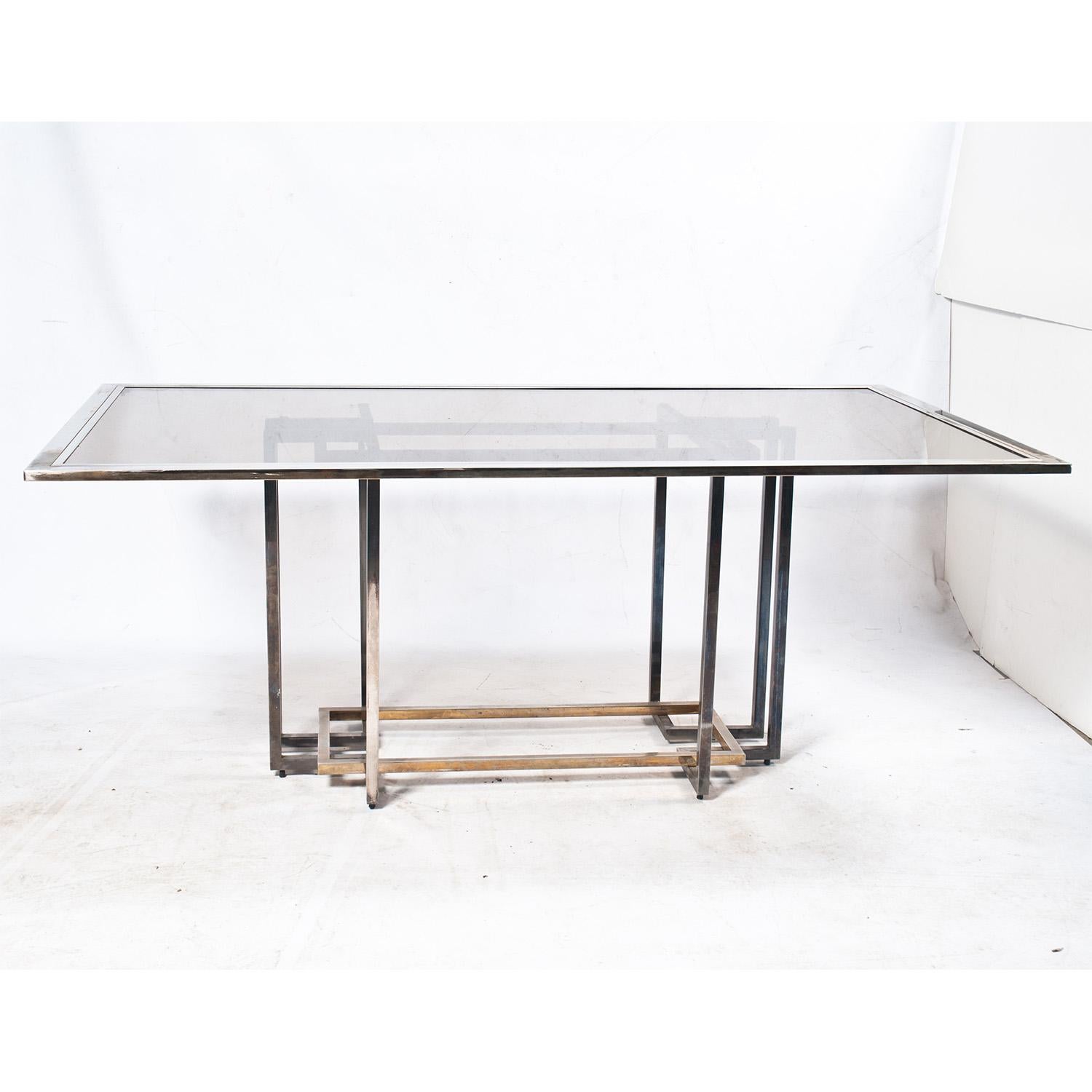 Late 20th Century Glass and Brass Italian Dining Table For Sale