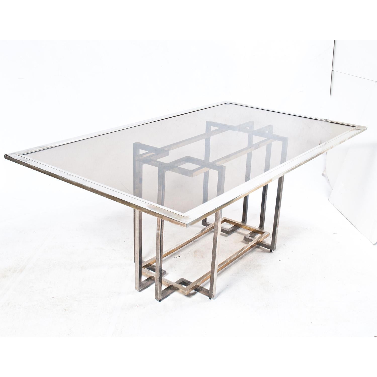 Glass and Brass Italian Dining Table For Sale 1