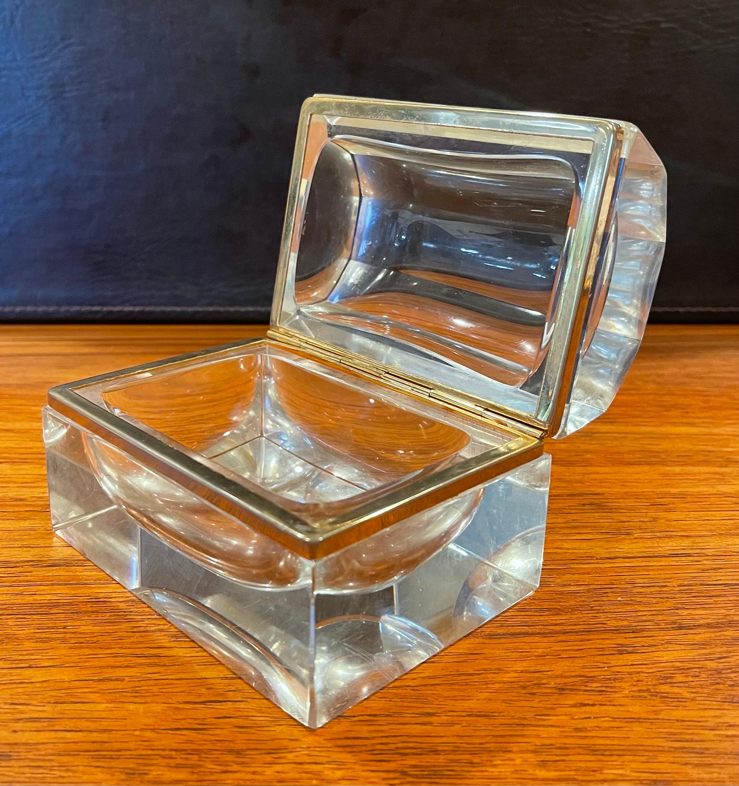Glass & Brass Lidded Trinket Box In Good Condition For Sale In San Diego, CA