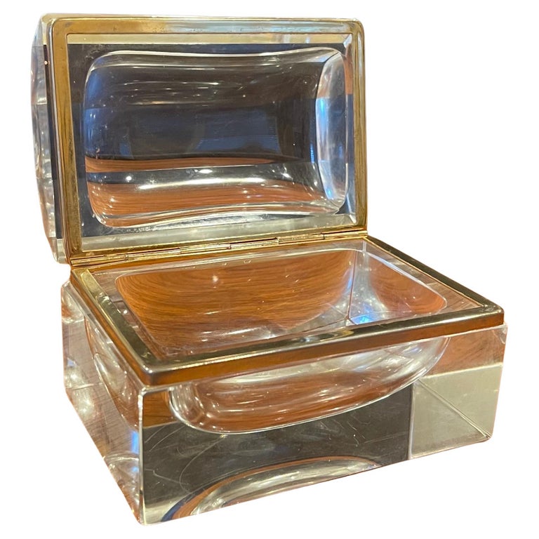 Glass and Brass Lidded Trinket Box For Sale at 1stDibs