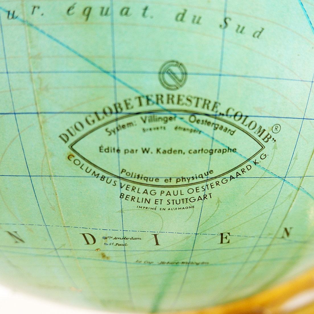 Carte du monde lumineuse en verre et laiton par Paul Oestergaard pour Colombus Verlag - années 1950 en vente 7