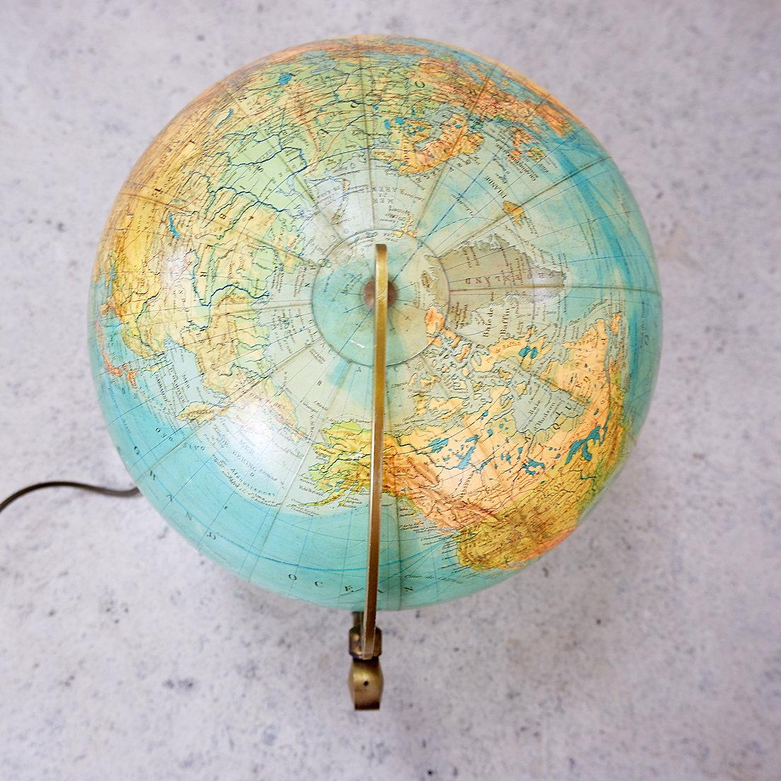 Carte du monde lumineuse en verre et laiton par Paul Oestergaard pour Colombus Verlag - années 1950 en vente 1