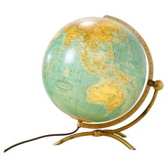 Glass & brass luminous world map by Paul Oestergaard for Colombus Verlag - 1950s