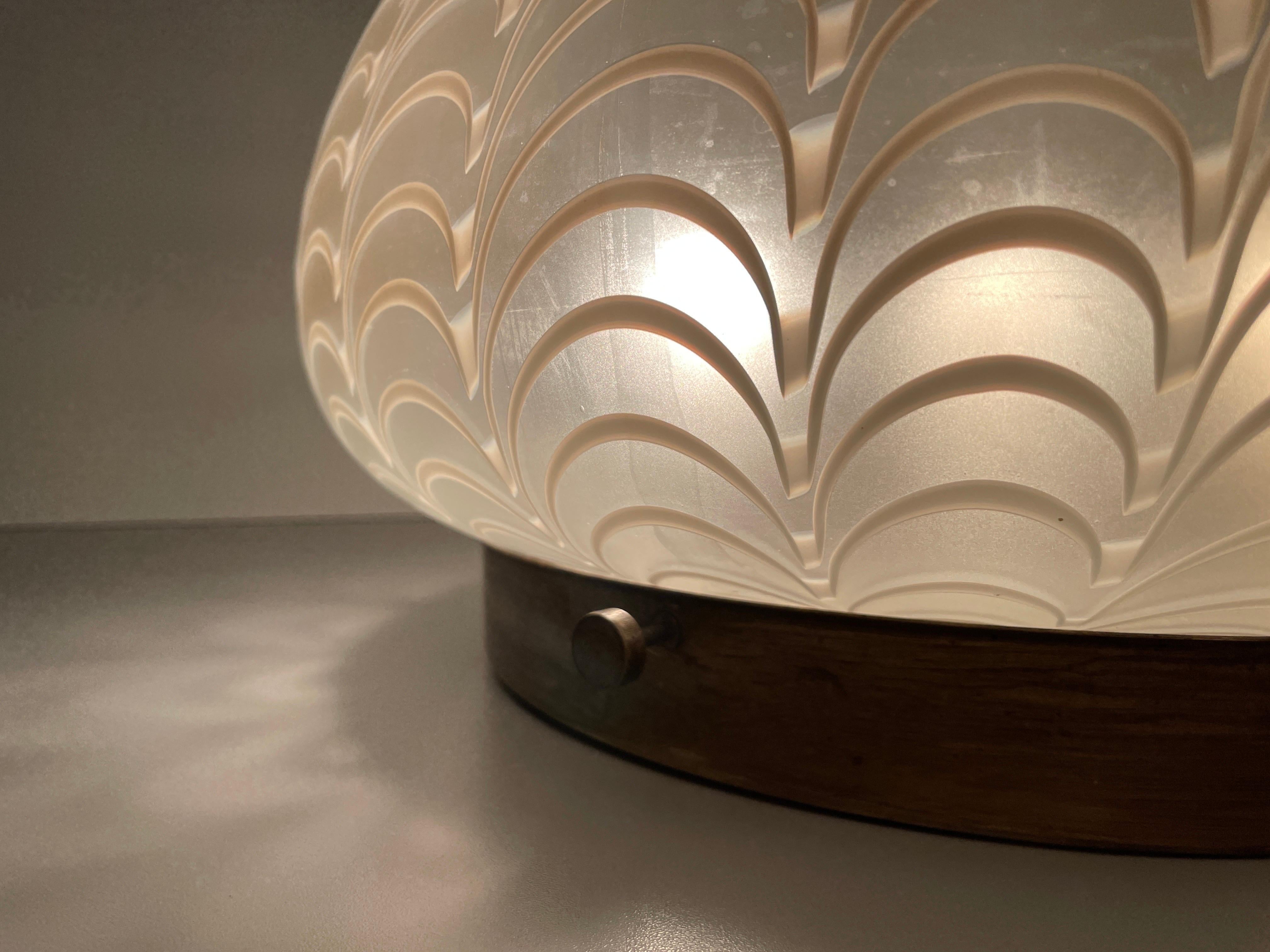 Glass & Brass Mushroom Design Flush Mount Light, 1960s, Italy For Sale 9