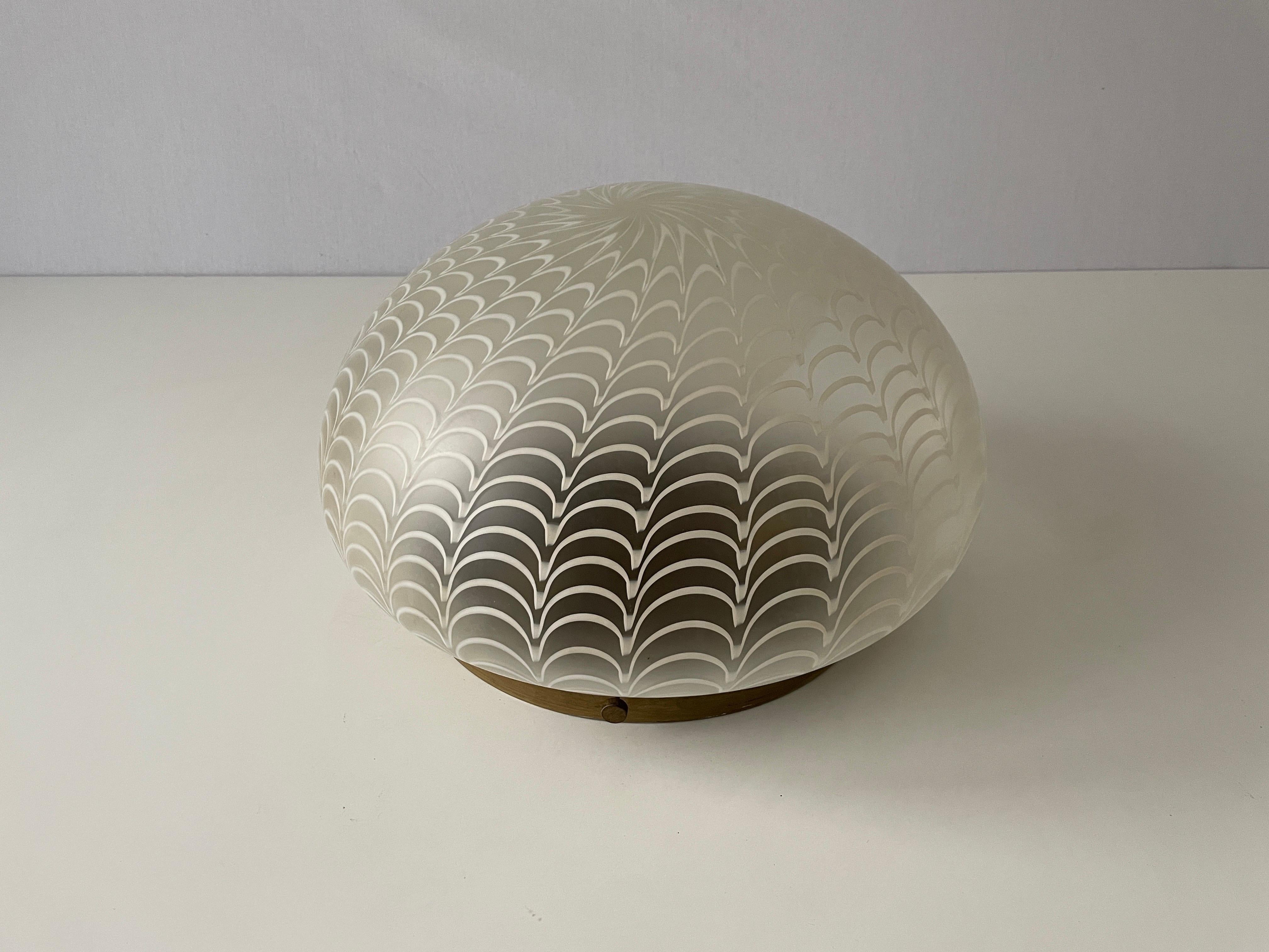 Mid-Century Modern Glass & Brass Mushroom Design Flush Mount Light, 1960s, Italy For Sale