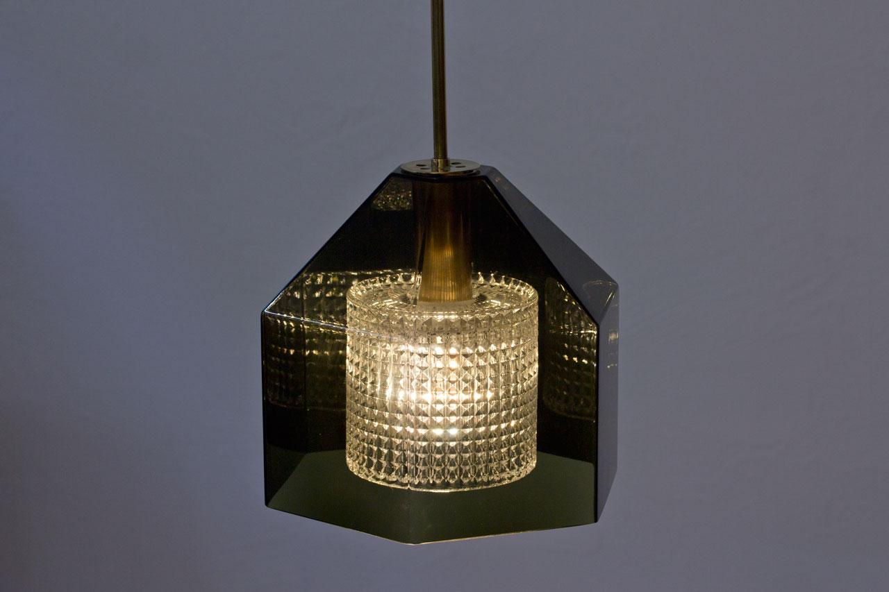 20th Century Glass & Brass Pendant Lamp by Carl Fagerlund for Orrefors, Sweden