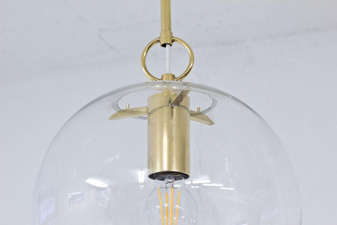 Swedish Glass & Brass Pendant Lamp by Hans-Agne Jakobsson, Sweden