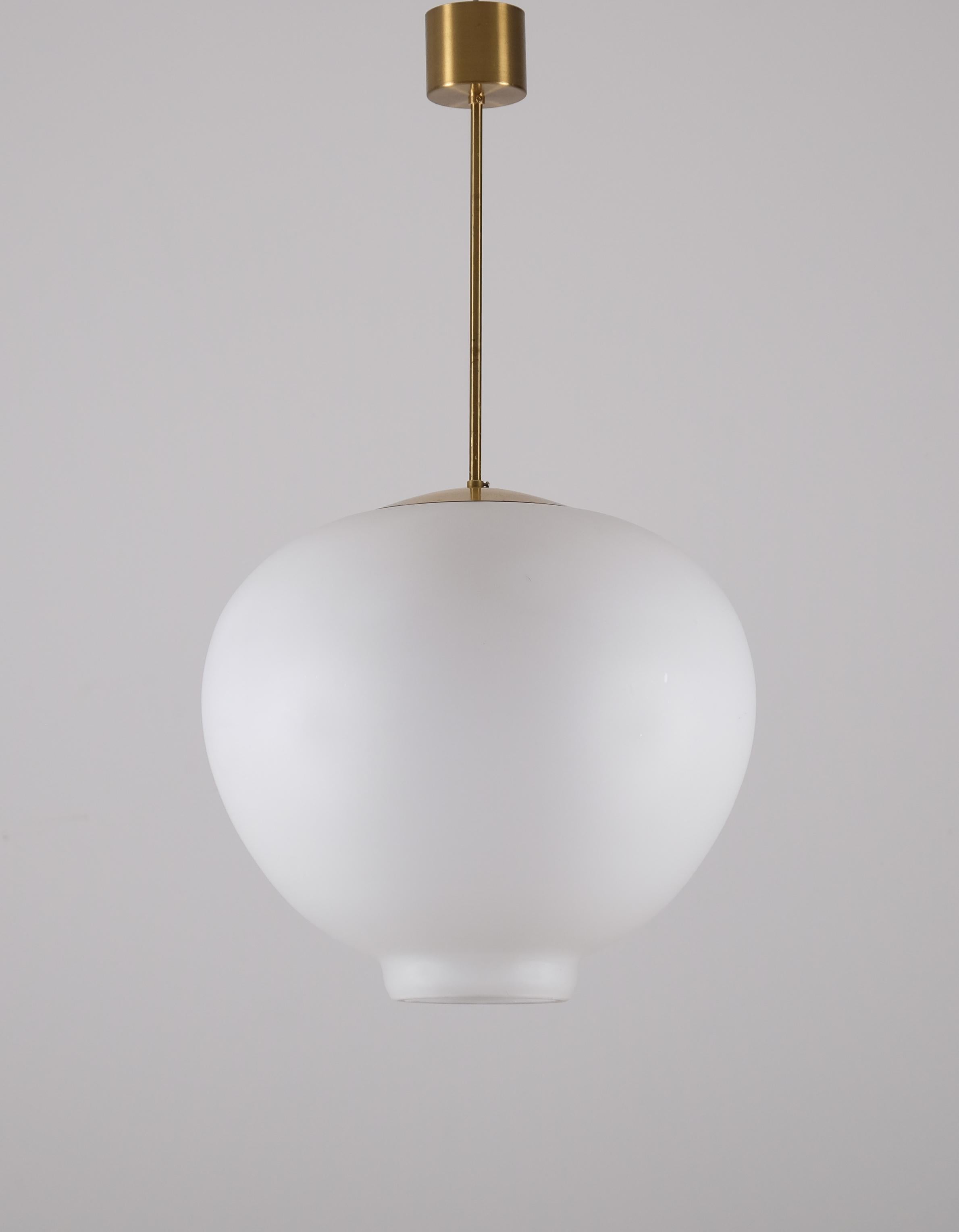 Scandinavian Modern Glass & Brass pendant, Sweden, 1960s For Sale