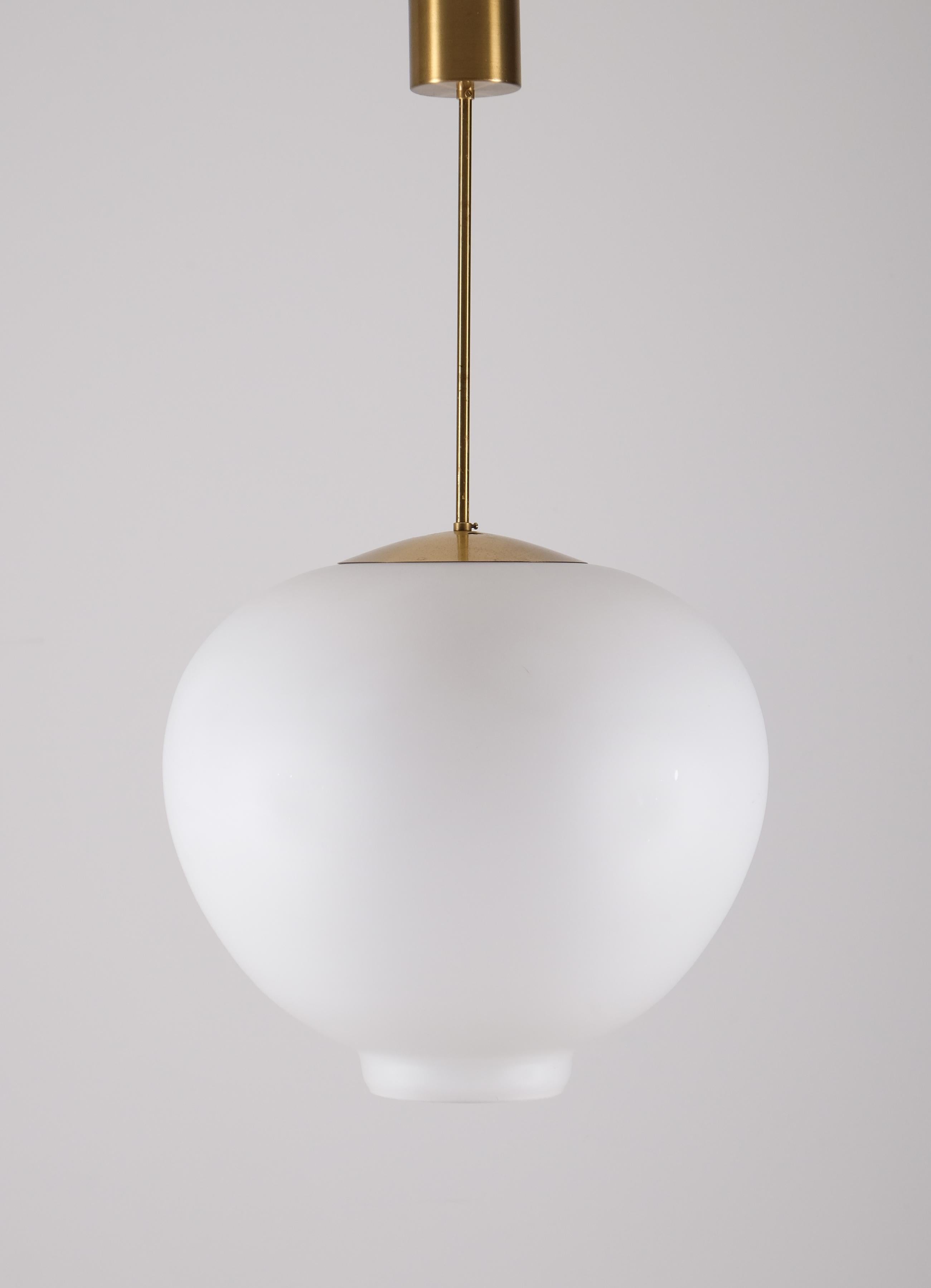 Mid-20th Century Glass & Brass pendant, Sweden, 1960s For Sale